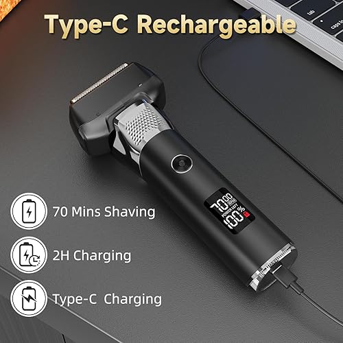 Miniatura 3 de Afeitadoras eléctricas de aluminio, maquinilla de afeitar eléctrica para hombres con recortadora, 5 cuchillas flotantes impermeables para afeitarse