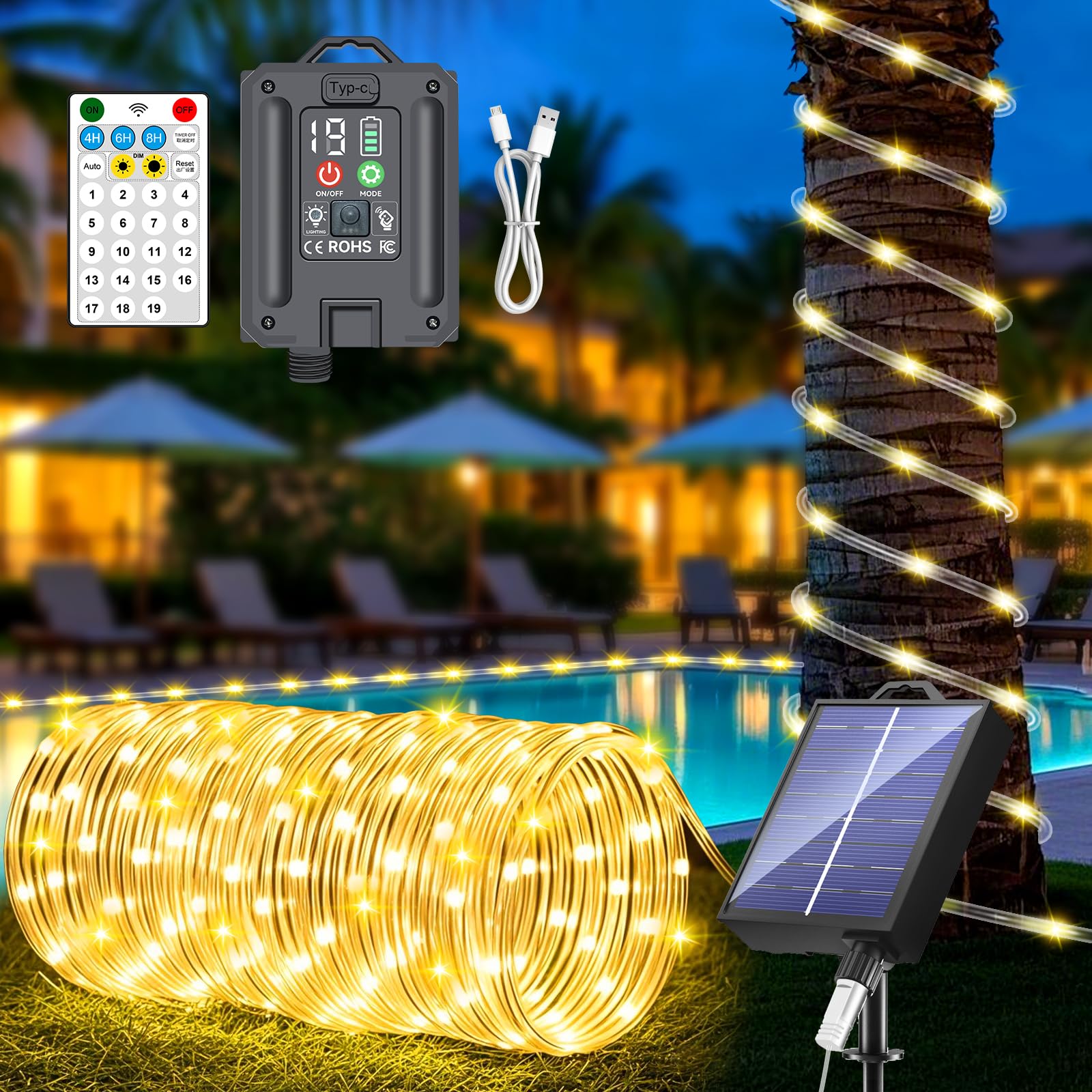 Eoako 105FT Solar Rope Lights