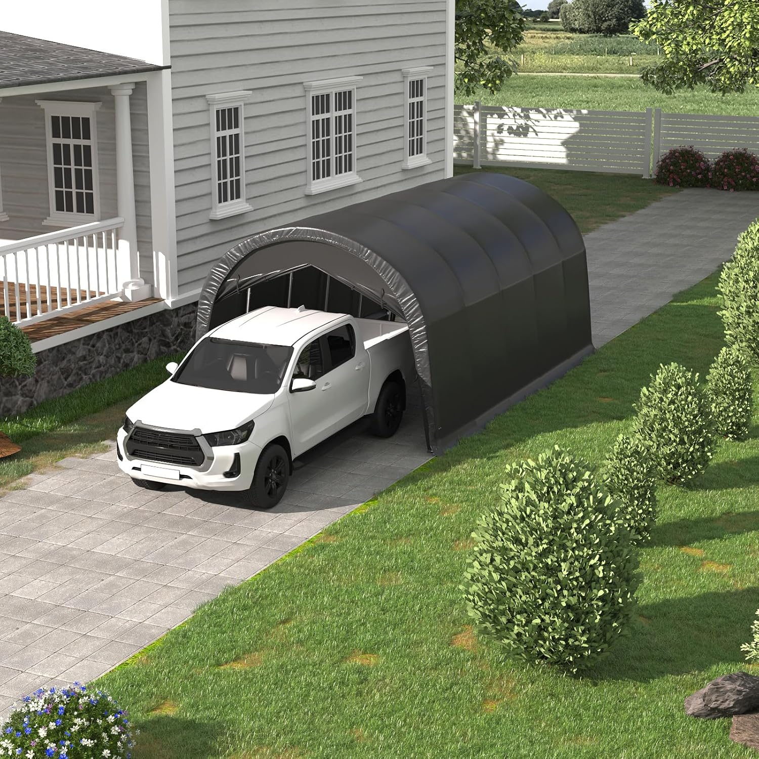 EROMMY Carport 12 x 20 FT Heavy Duty, Portable Garage with All-Steel Metal Frame and Round Style Roof, Anti-Snow Car Canopy Outdoor Storage Shelter for Car, Truck, Boat