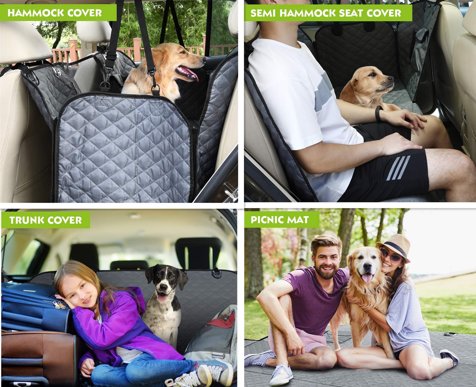Pecute Housses de Siège arrière d'auto avec Poche de Rangement, Banquette Imperméable pour Voiture et SUV Tansport Chien(146 x 136cm,Gris)