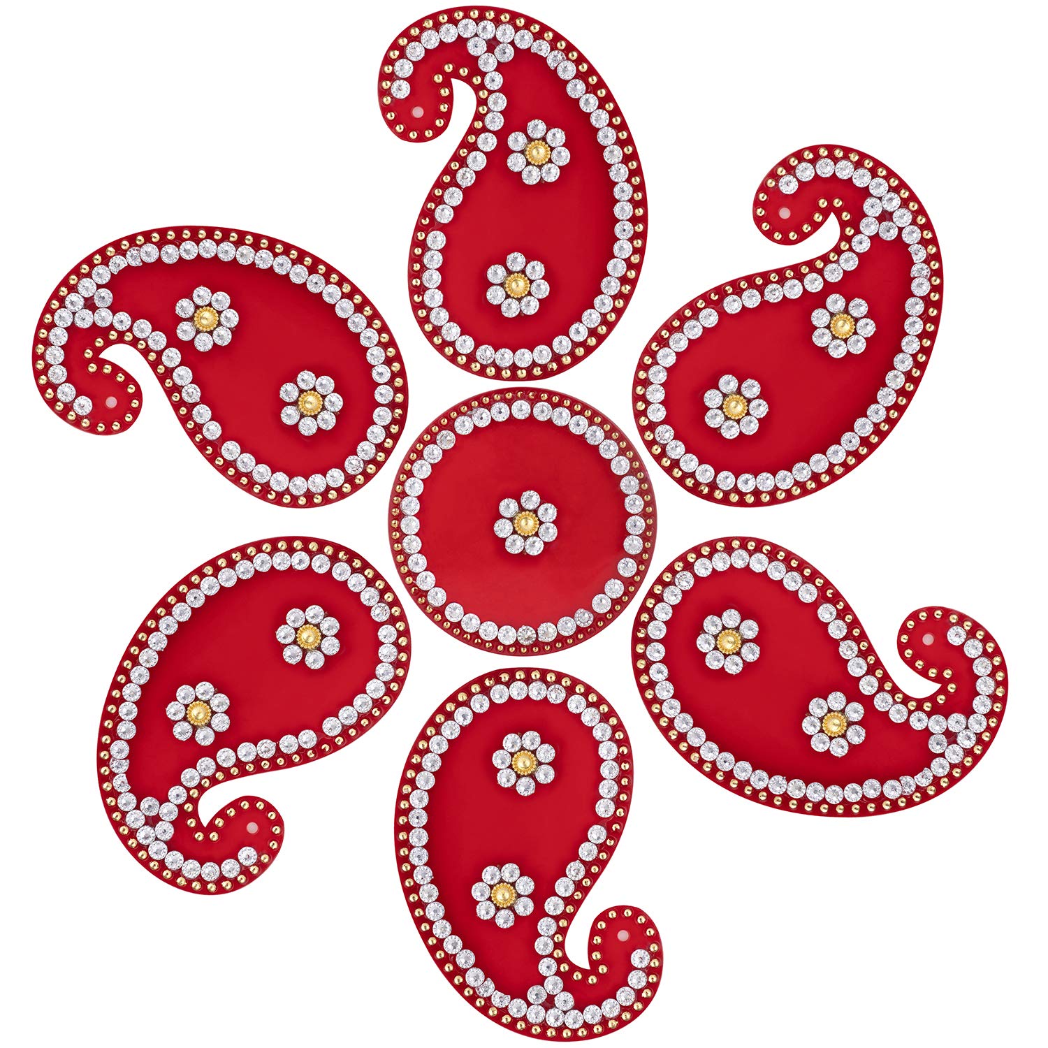 Aheli Handmade Acrylic Modak Design Diwali Rangoli 6 Piece Floor Door Decorations Indian Traditional Festive Home Office Party Decor (Red)