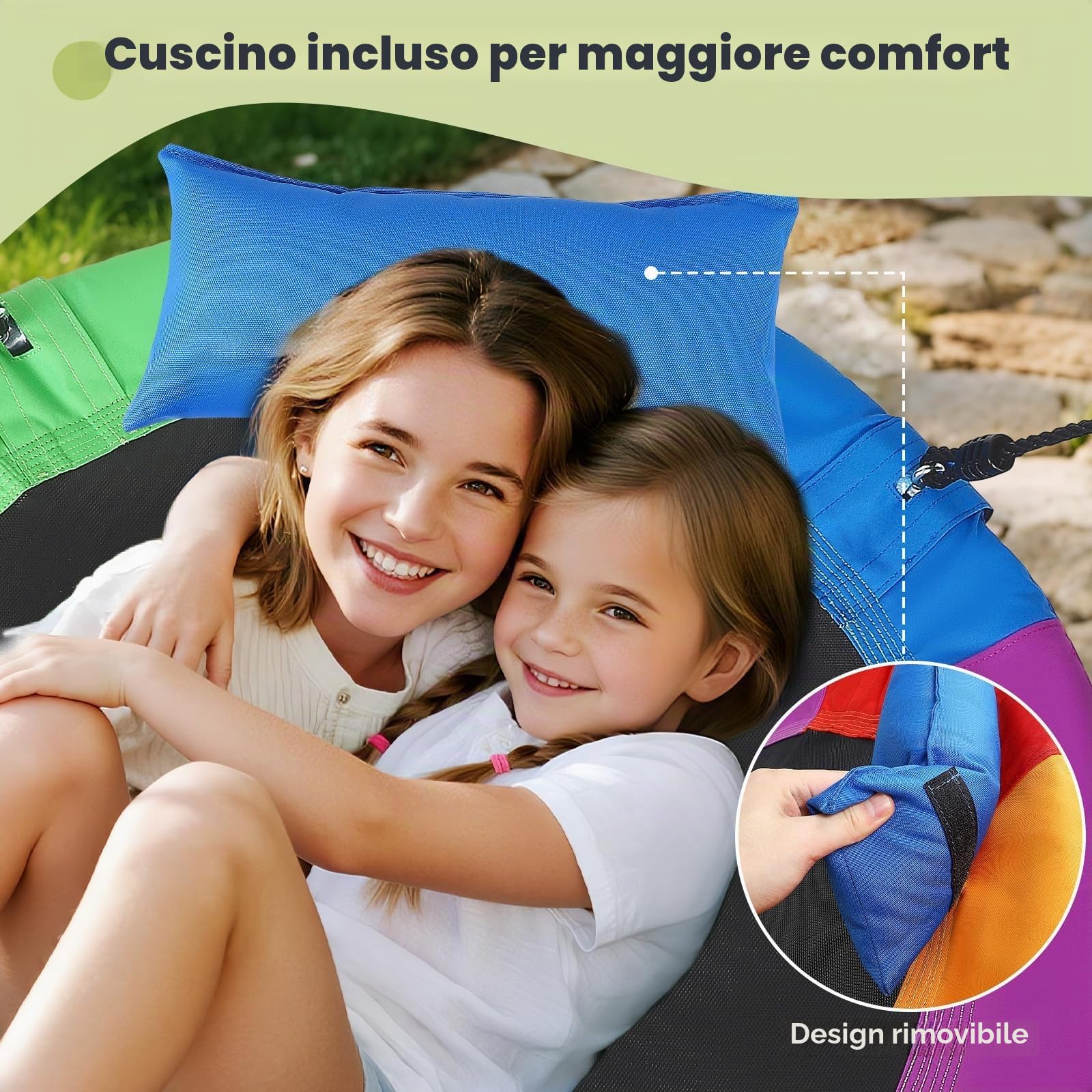 Altalena a nido d'ape da 120 cm, portata fino a 300 kg, con cuscino, per interni ed esterni, per bambini e adulti