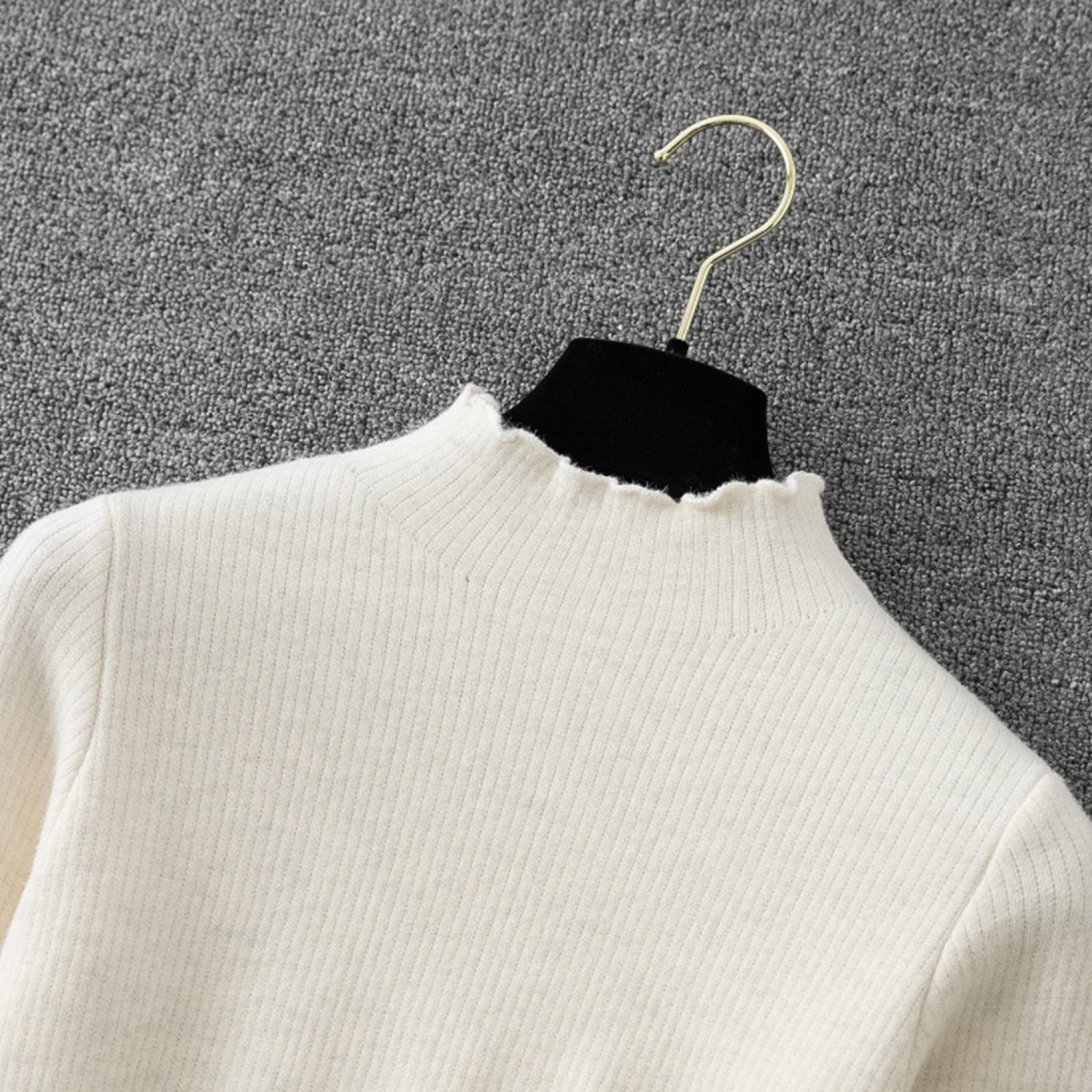 Suéter De Invierno Para Mujer - Otoño E Invierno Damas Más Terciopelo Camisa De Fondo Grueso Moda Medio Cuello Alto Suéter De Punto Delgado De Manga Larga Estiramiento Suave Calidez Elegante Re
