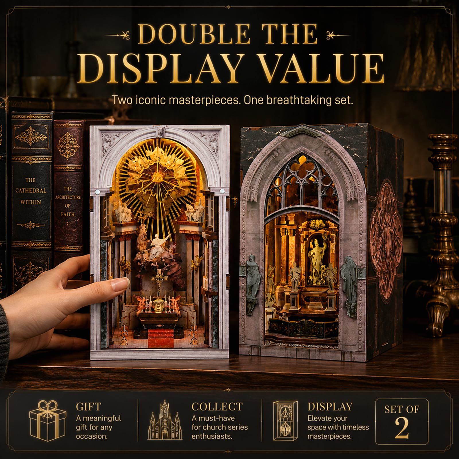 MiniCity Book Nook Kit 3D Holzpuzzle Booknooks DIY Modellbausätze Erwachsene zum Baue Miniatur Haus Bücherregal Nook Book mit Licht lustiges Geschenke Geburtstagsgeschenk