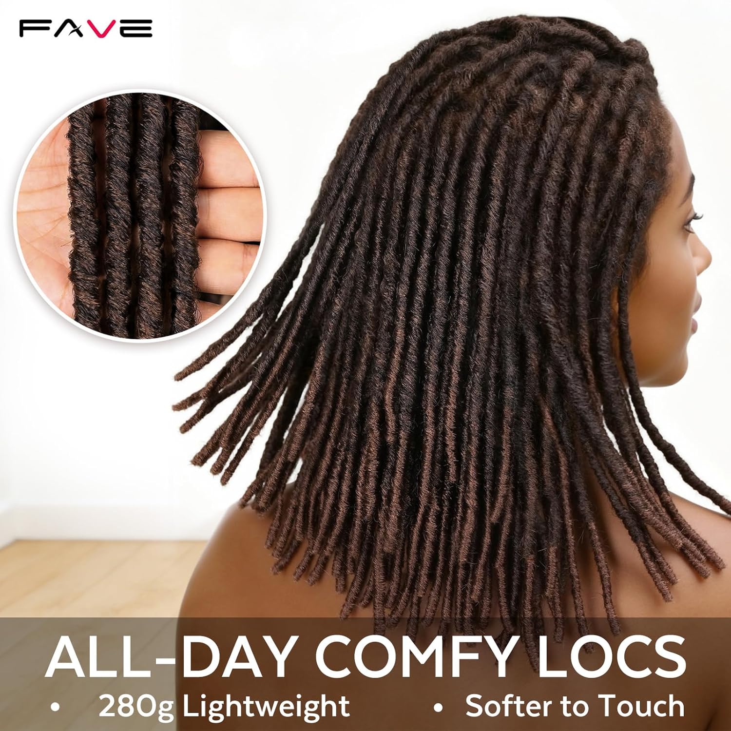 FAVE Soft Faux Locs Wig Synthetic Full Double Lace Dreadlock Wig Ombre Brown Braided Wigs for Black Women Dreads Wig for Women Natural Looking Big Head Friendly（Natural Color,280g）