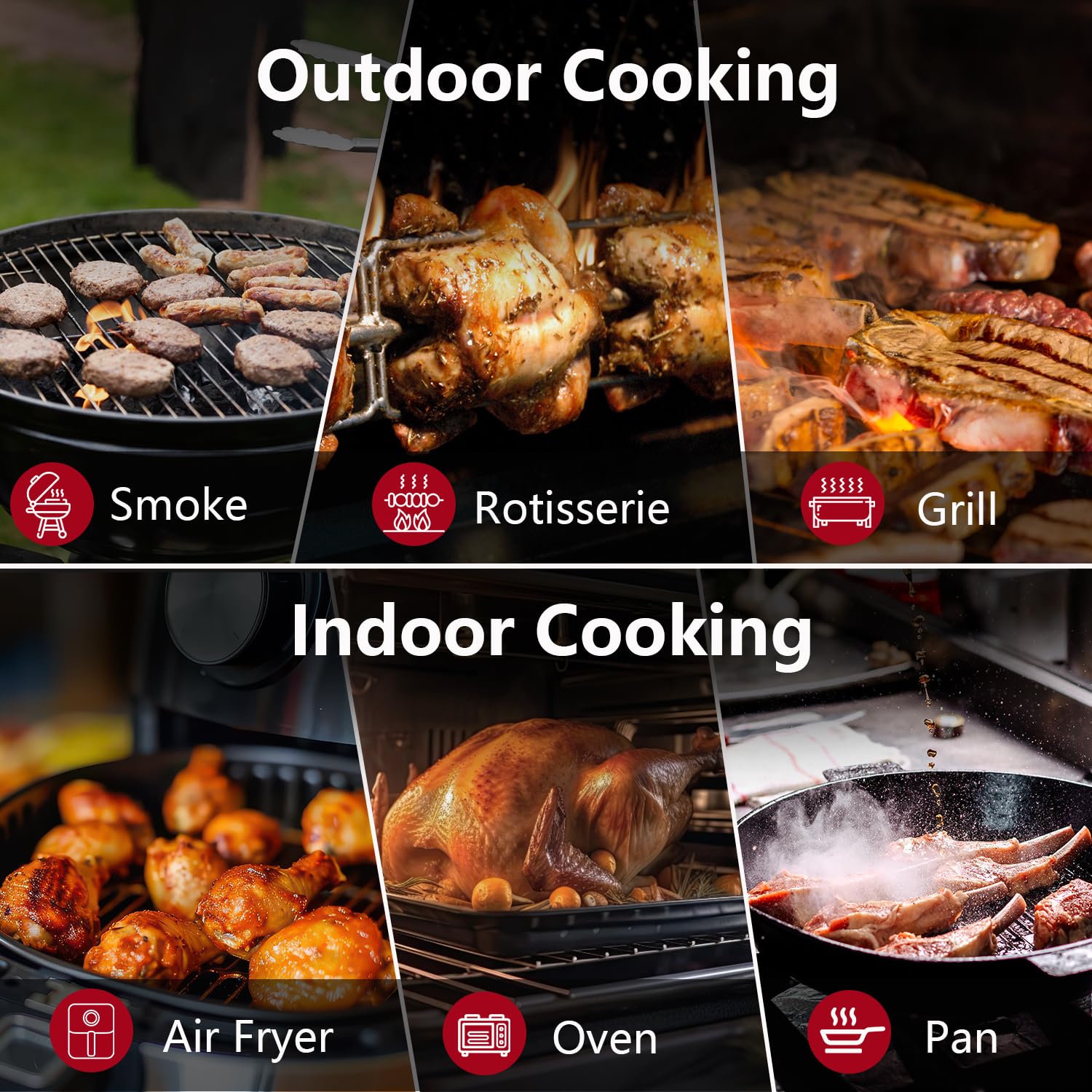 BFOUR Termómetro inalámbrico para carne con 2 sondas, termómetro de asado Bluetooth digital inalámbrico para asar, horno de barbacoa, control de aplicación, precisión ± 0,5 ℃, termómetro impermeable