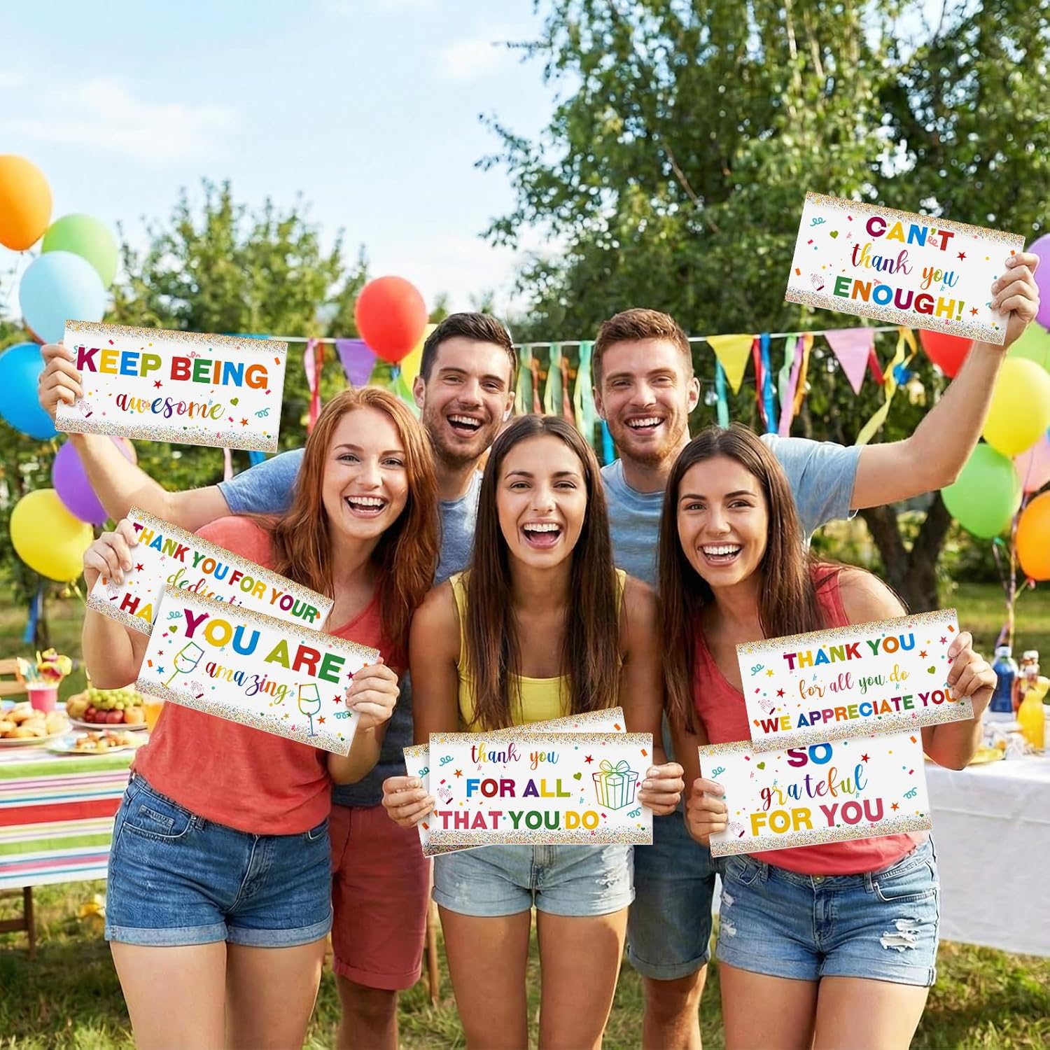 Tinlade 24 Designs Employee Appreciation Decorations Photo Booth Props We Appreciate You Colorful Thank You Party Decor Props PVC Double Sided Selfie Signs for Staff Volunteer Retirement Teacher Nurse