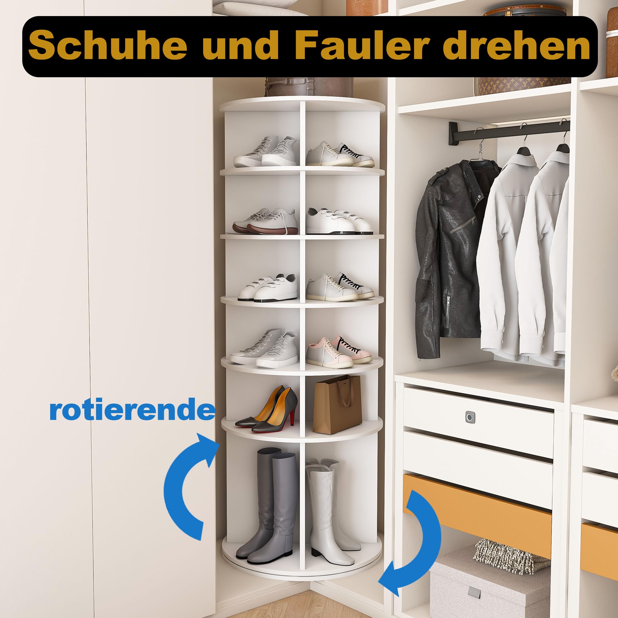 Drehbares Schuhregal mit 6 Ebenen, Lazy Susan, drehbares 360-Grad-Schuhregal, Aufbewahrung, rundes Karussell, vertikale Handtasch (161cm, 6)