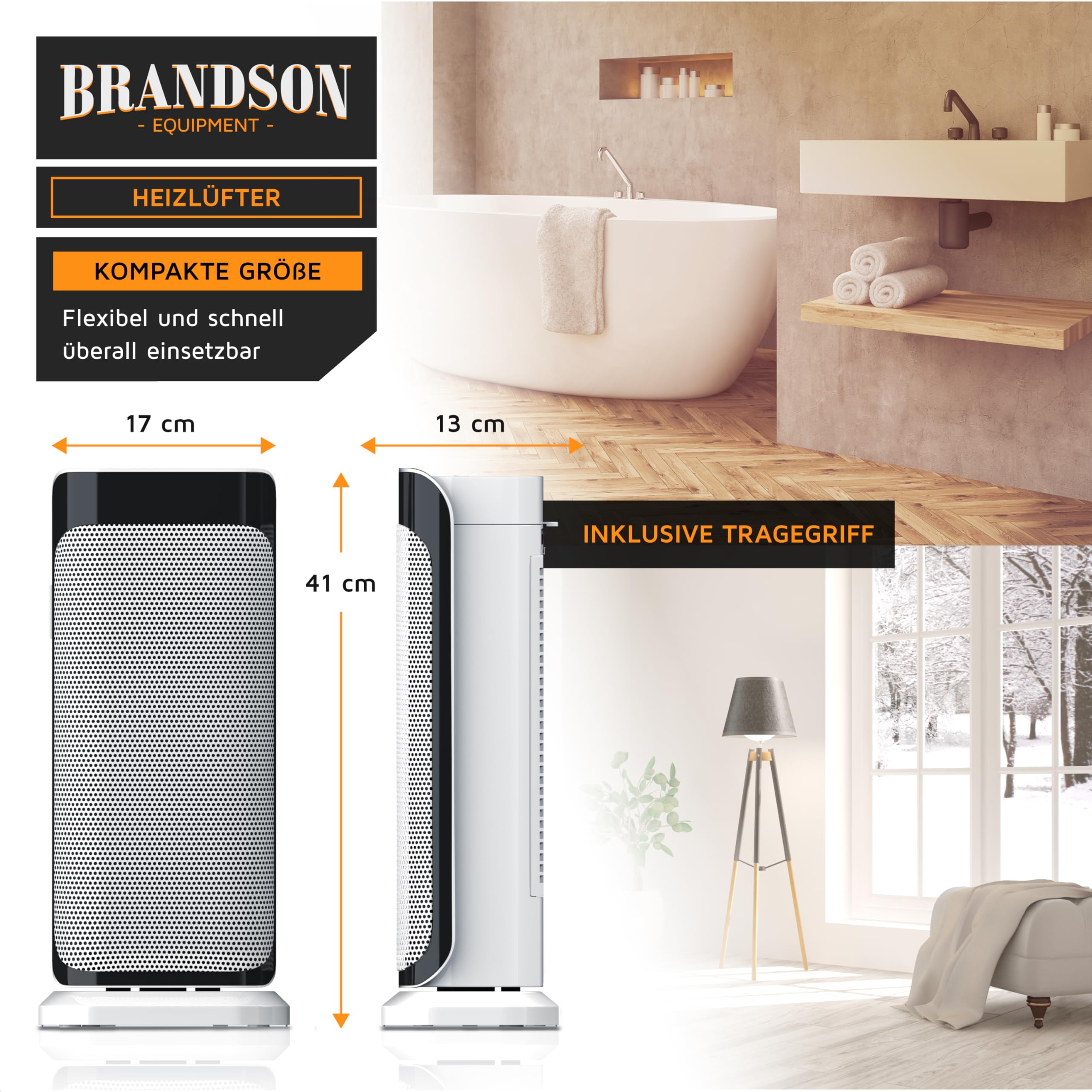 Brandson Heizlüfter 2000 Watt mit Fernbedienung Oszillationsfunktion leise