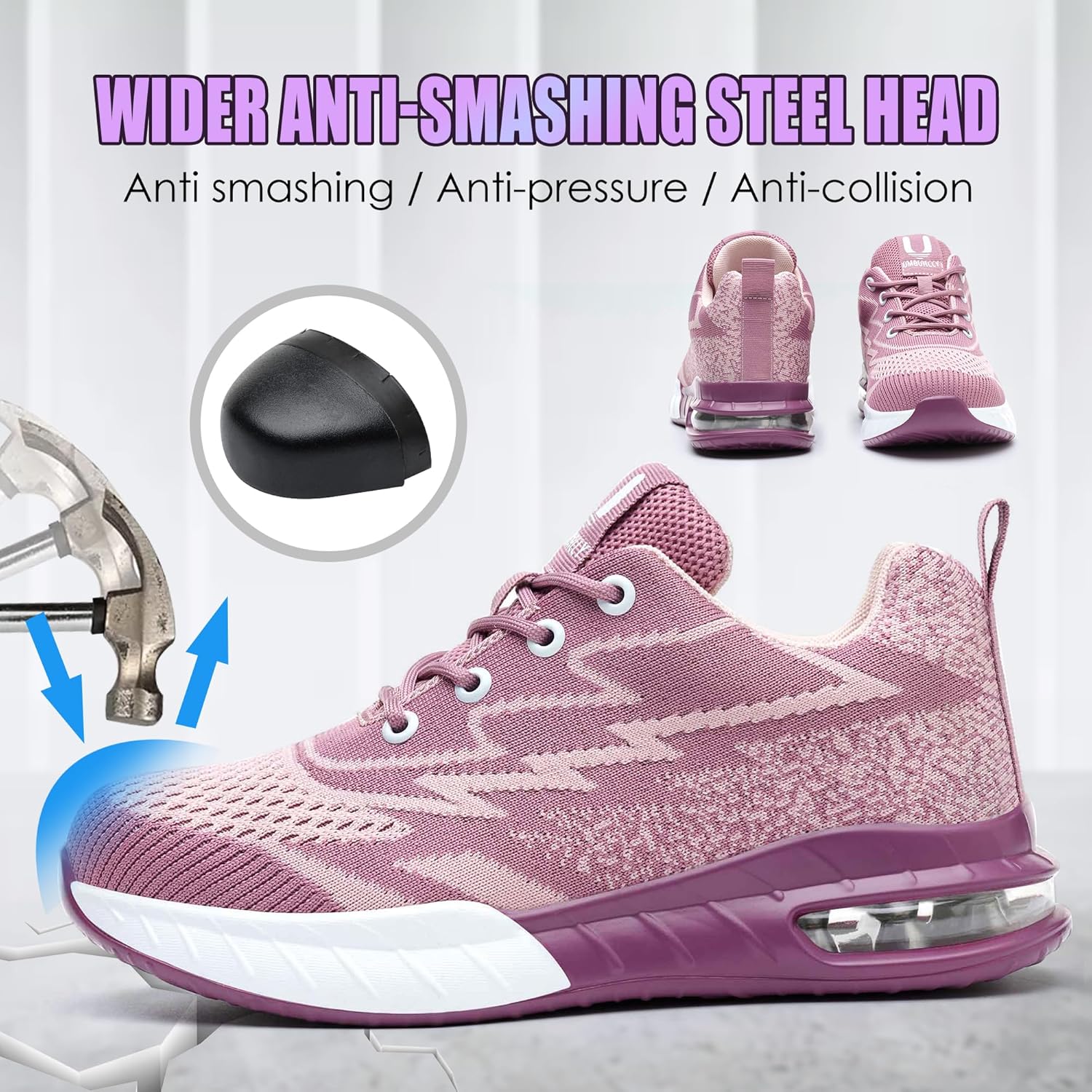 Asiman Steel Toe Shoes for Women Air Cushion Safety Work Shoes Breathable Lightweight Work Sneakers Construction Industrial Composite Toe Sneakers