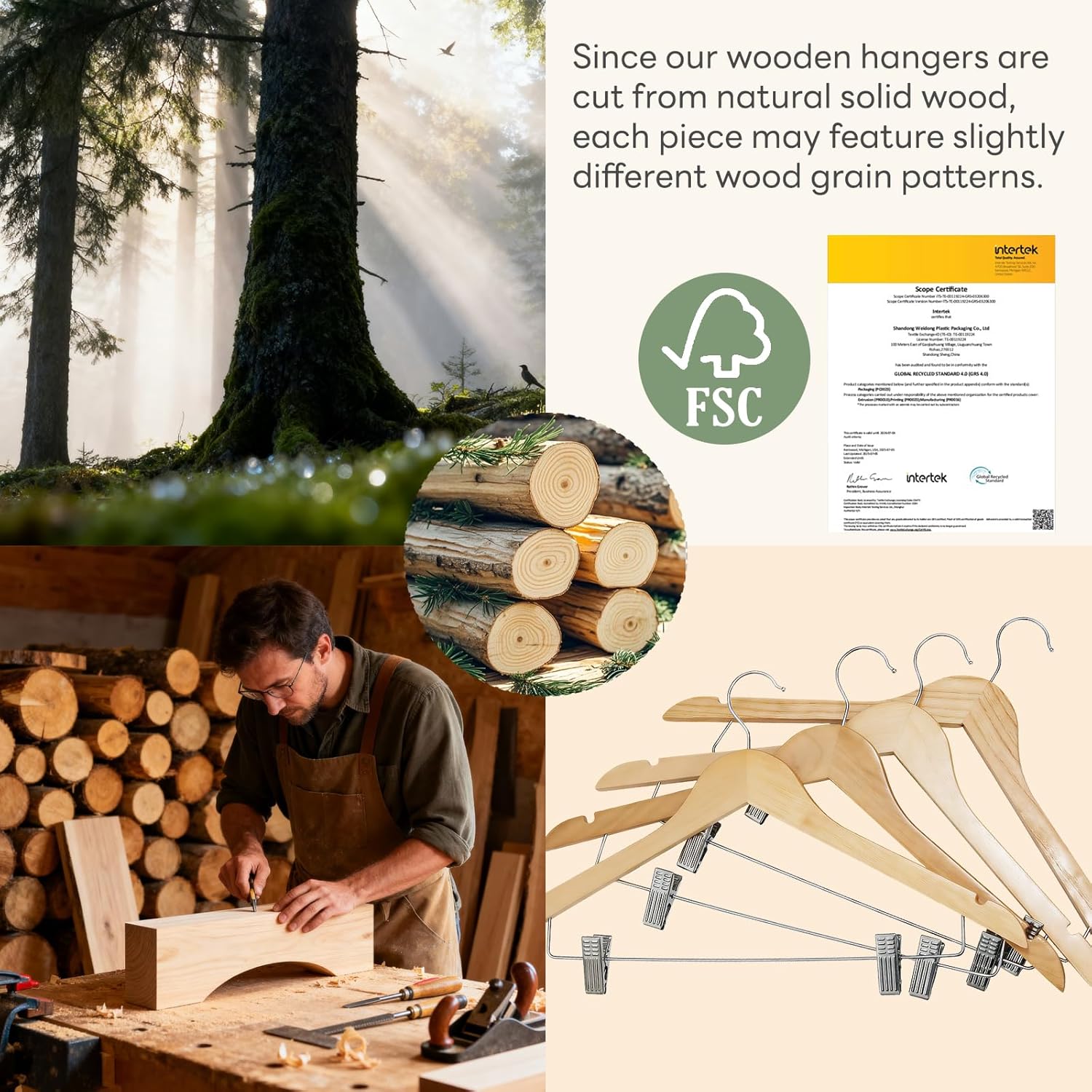HOUSE DAY 12 Pack High-Grade Wooden Suit Hangers Skirt Hangers with Clips Solid Wood Pants Hanger Natural Smooth Finish Premium Wood Hanger with Durable Metal Clips for Blouse, Dress, Coat, Jacket
