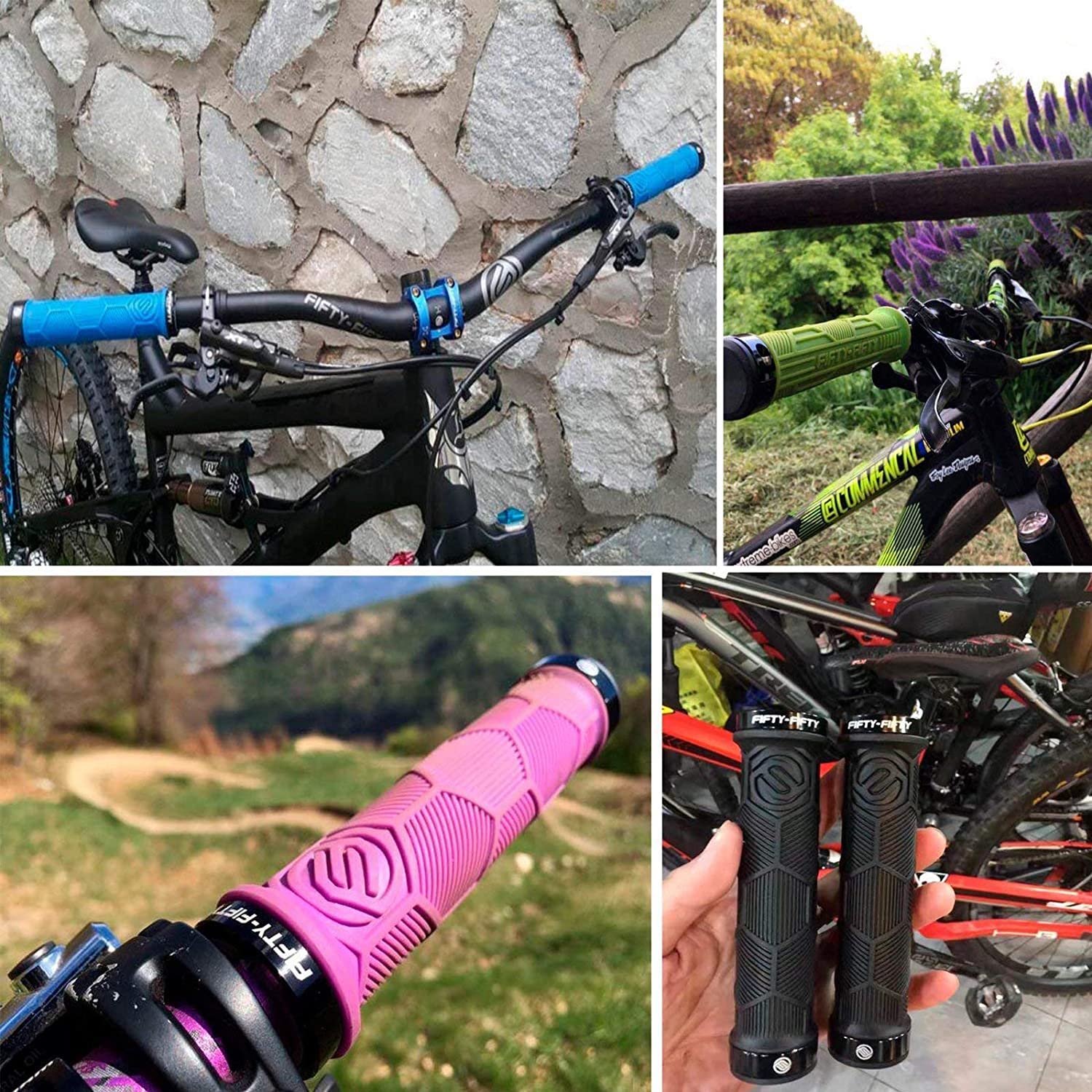 FIFTY-FIFTY Uchwyty do roweru górskiego MTB, z antypoślizgowej gumy, Double Lock-on, uchwyty na kierownicę rowerową, do all-Mountain, Enduro, Downhill, E-Bike, Cross-Country