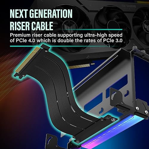 Miniatura 2 de EZDIY-FAB Soporte de montaje de GPU PCIe 4.0 con módulo LED ARGB, ajuste multiángulo con cable elevador, compatible con RTX4090, 4080, 4070ti, color