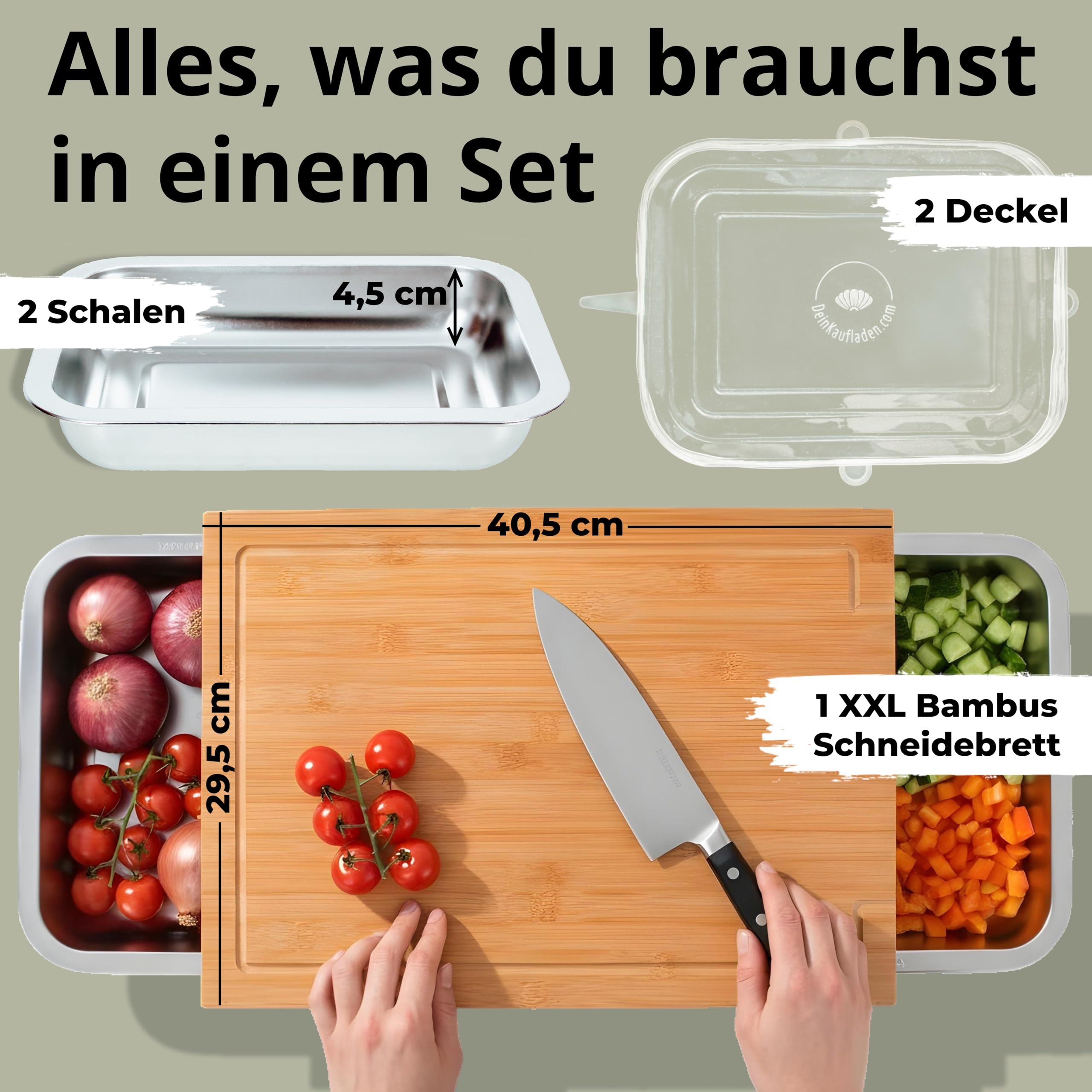Tabla de cortar de madera con bandejas y tapas | cortar, recoger y almacenar | práctico accesorio de cocina | tabla de cortar ideal para cocinar de forma eficiente | Tabla de madera XXL para cocina