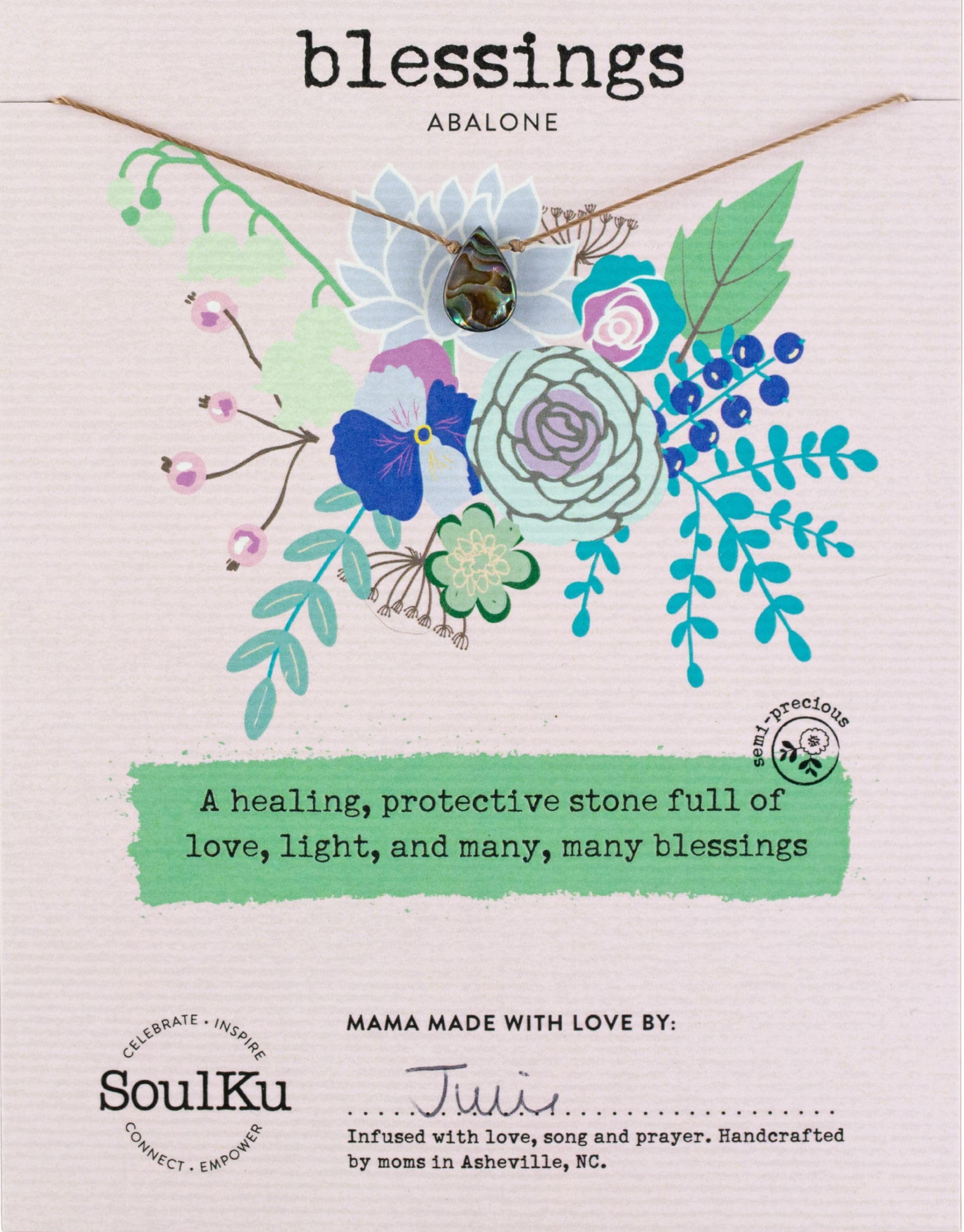 SOULKUHandcrafted Necklace, Empowerment Jewelry With Healing Crystal, Inspirational Jewelry For Women, Mom & Sister Gifts, 2" Extender With Lobster Clasp, 16" Nylon Cord