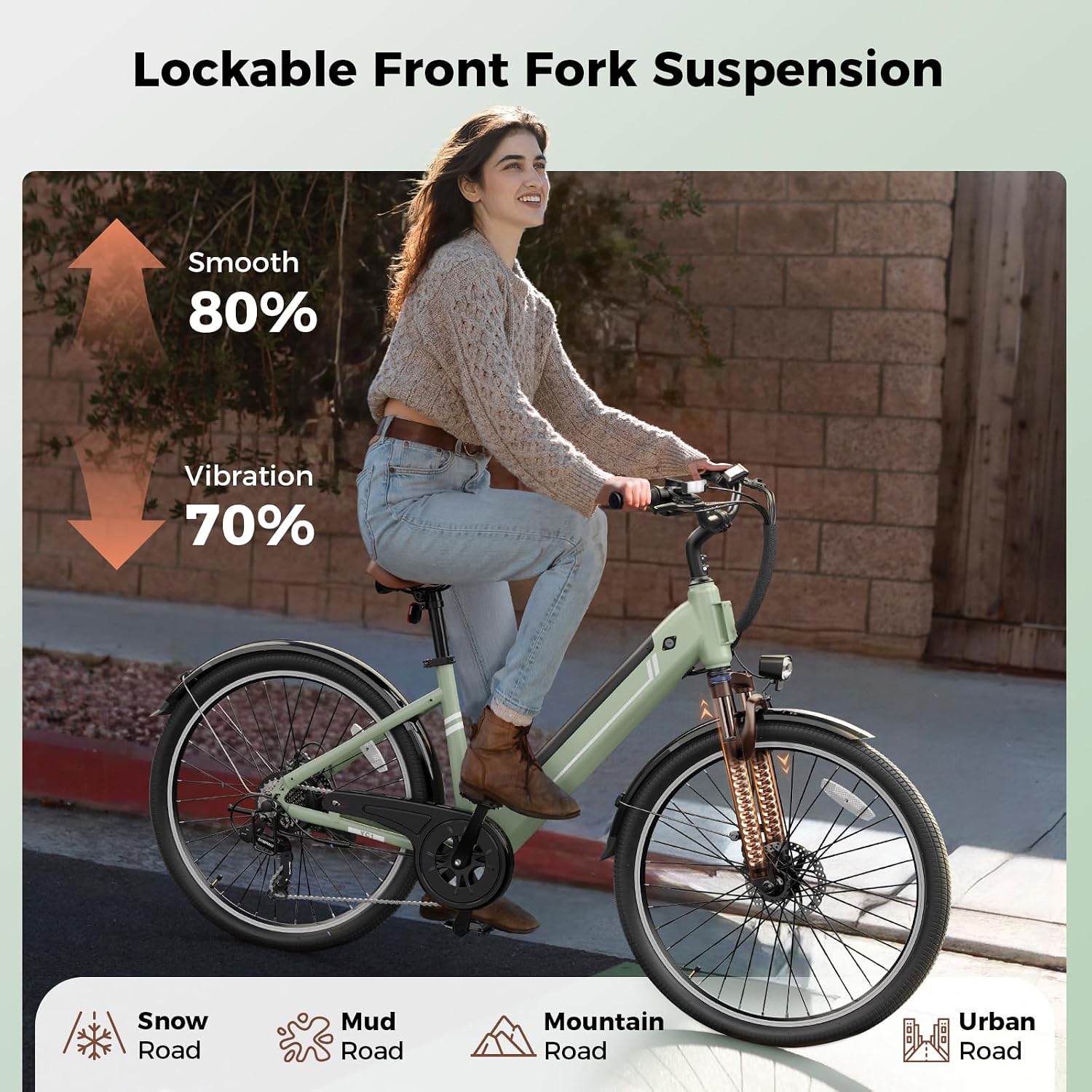 Jasion YC1 ST Electric Bike for Adults, 360WH Removable Battery, Range Up to 40Miles, 750W Peak Motor Ebike, Up to 23Mph, 26" E-Bike with 7 Speeds & Front Suspension for Commuting, Outdoor Leisure
