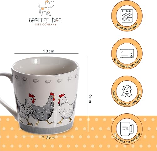 Miniatura 3 de SPOTTED DOG GIFT COMPANY Juego de 4 tazas de café de granja, tazas de té de cerámica con temática de animales, aptas para microondas y lavavajillas,