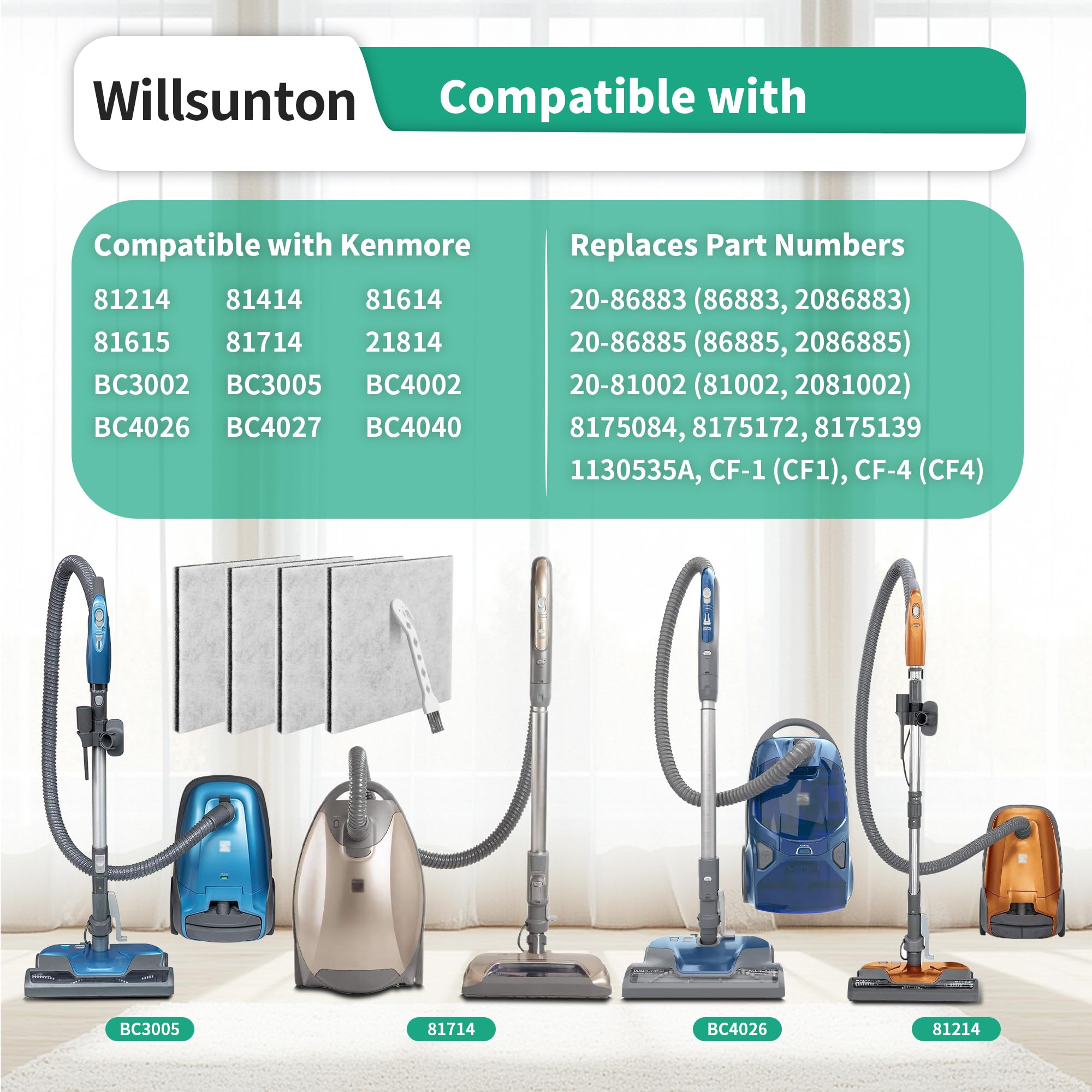 Paquete de 4 filtros HEPA CF-1 86883 para modelos Kenmore Sears Progressive y Whispertone Panasonic, compatibles con 20-86883, 2086883, 86880, 81002, 20-81002, 8175084