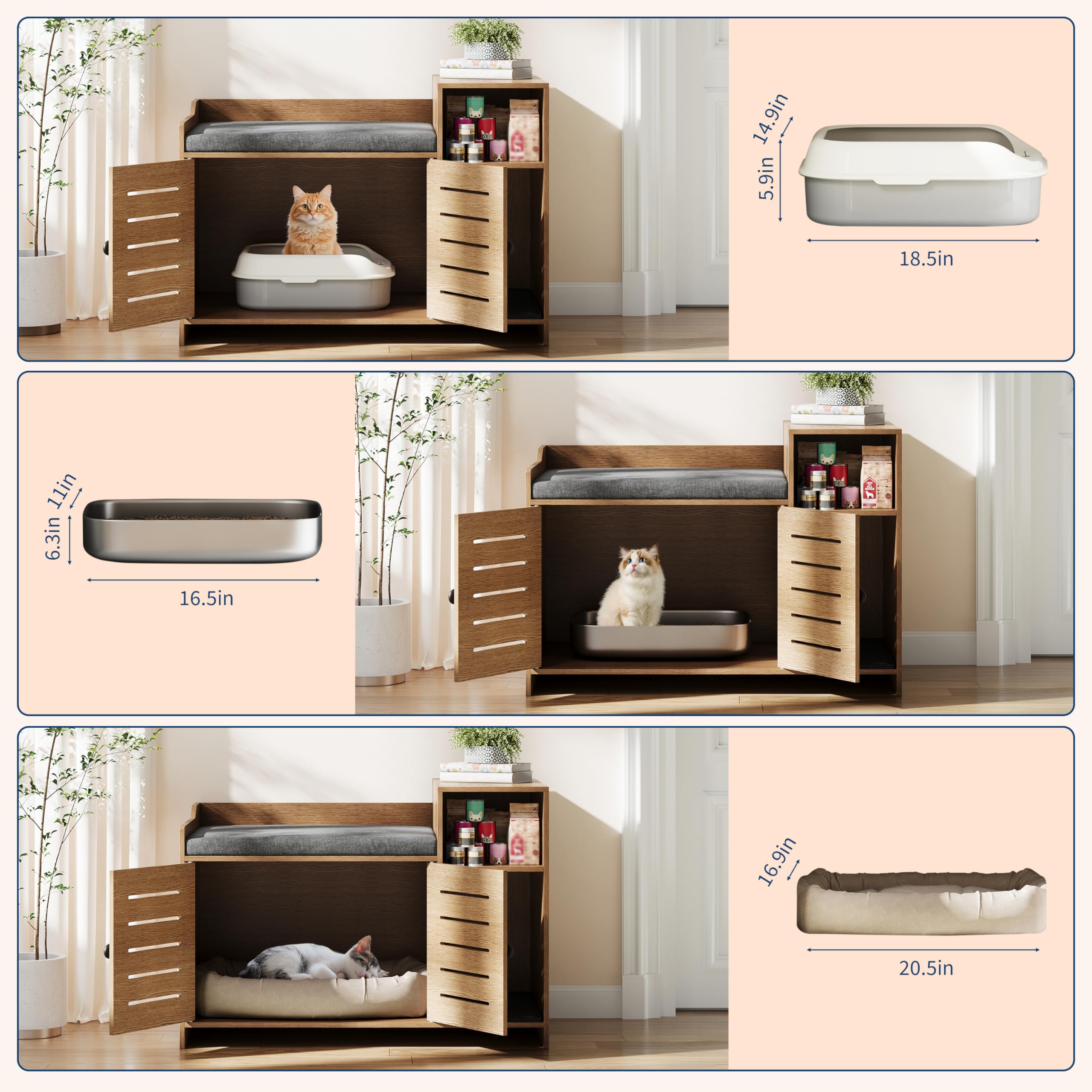 Cat Litter Box Enclosure, Hidden Litter Box Cabinet Furniture with Scratch Pad, Farmhouse Indoor Cats House with Storage Layer for Hallway, Bedroom - image 2