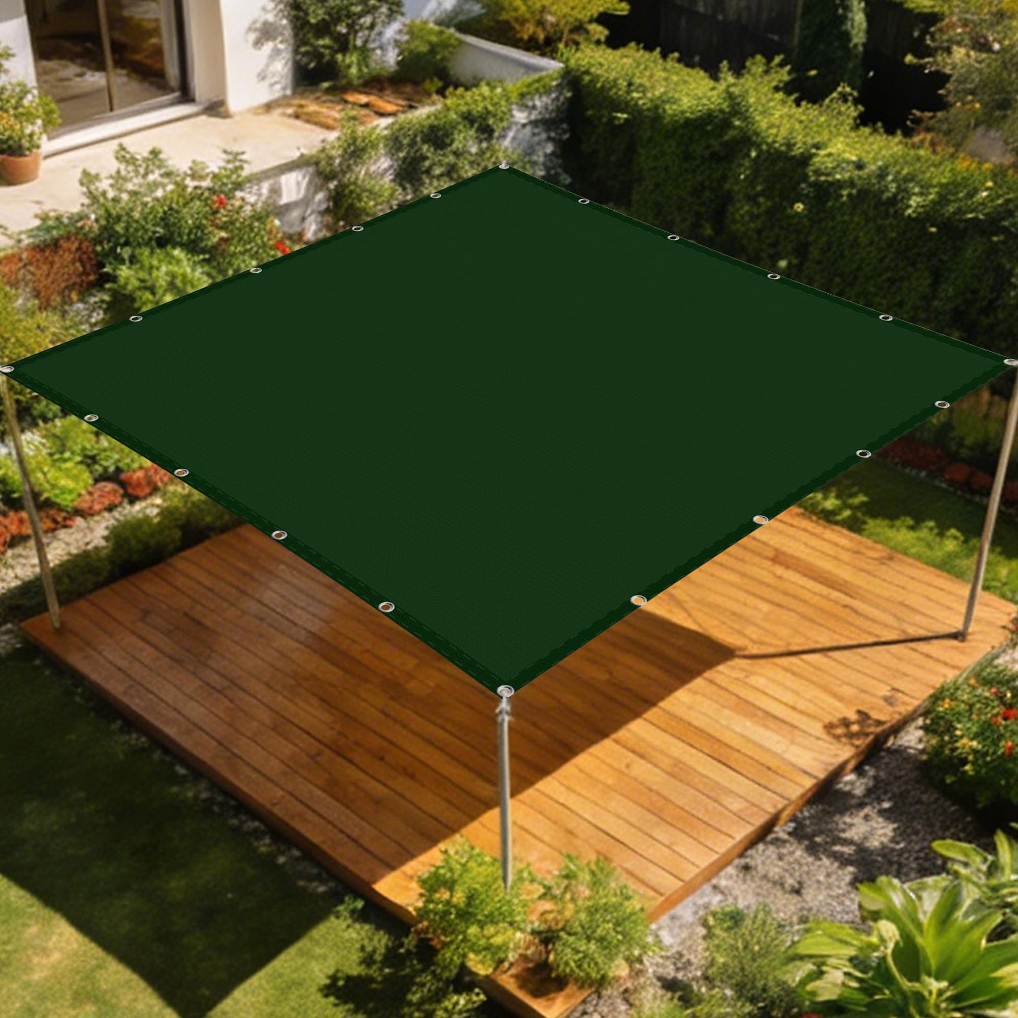 Toile de parasol étanche carrée 3.6x3.8m de haute densité vert foncé