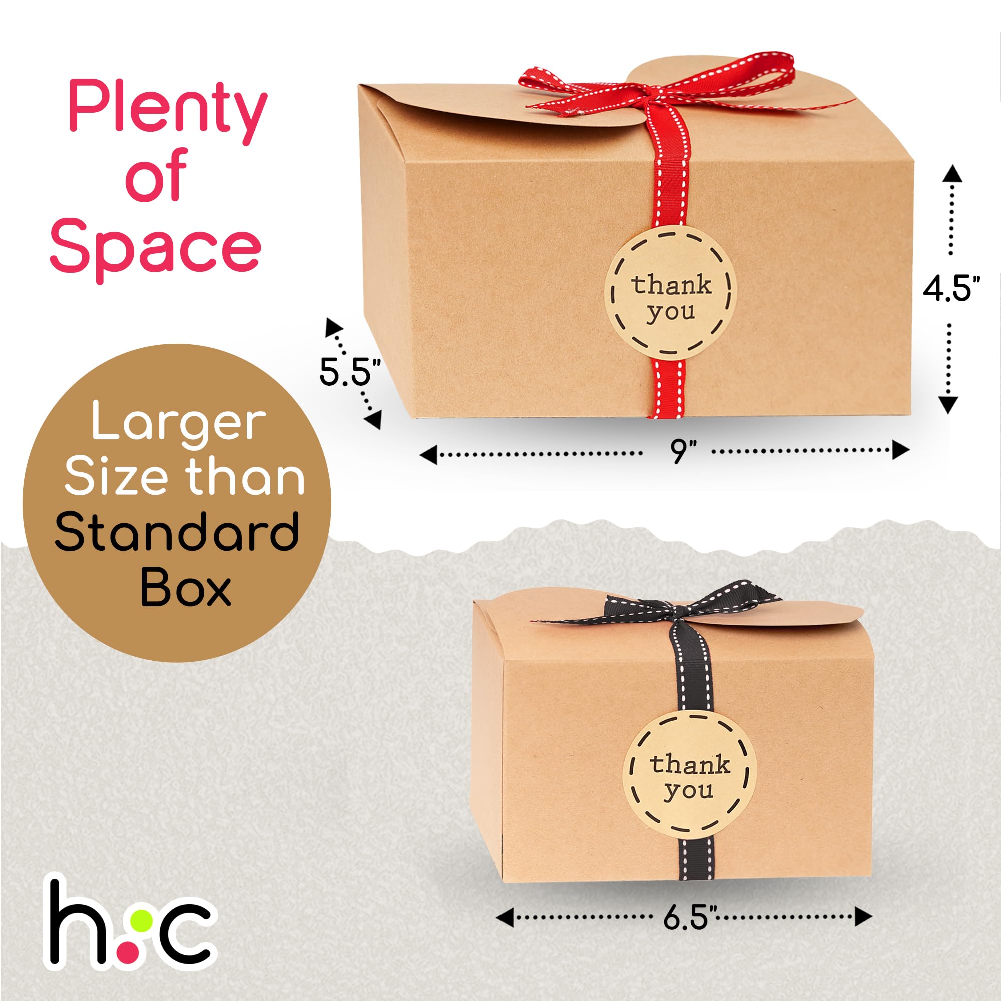Cajas de galletas grandes de papel kraft marrón para regalar (paquete de 20) cajas de regalo de cartón de 9 x 5.5 pulgadas con cintas y calcomanía para productos horneados, pequeñas cajas de dulces