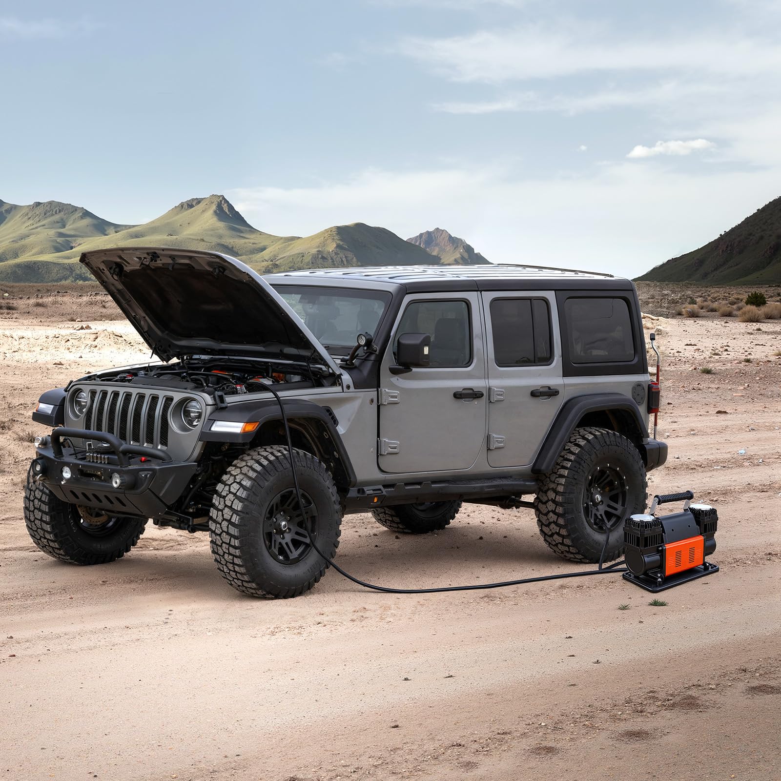 VEVOR Compresor de Aire de Doble Cilindro para Trabajo Pesado, Inflador de Neumáticos Portátil 300 L/min, con Manómetro Digital y Adaptadores a Camiones, SUV y Autocaravanas, 365 x 150 x 227 mm — view 8