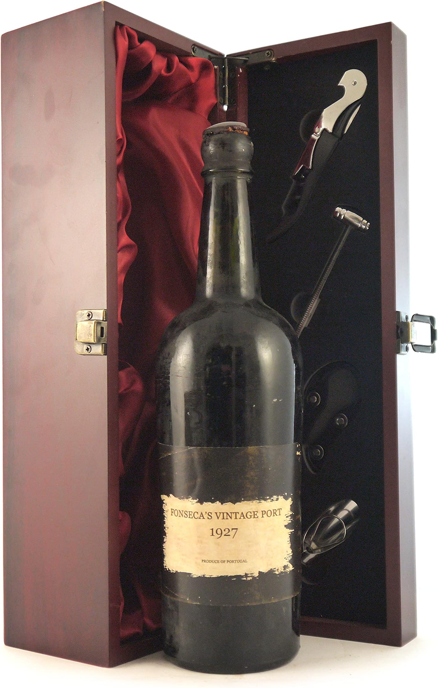 Fonseca Vintage Port 1927 (In neck) in a silk lined wooden box with four wine accessories, 1 x 700ml
