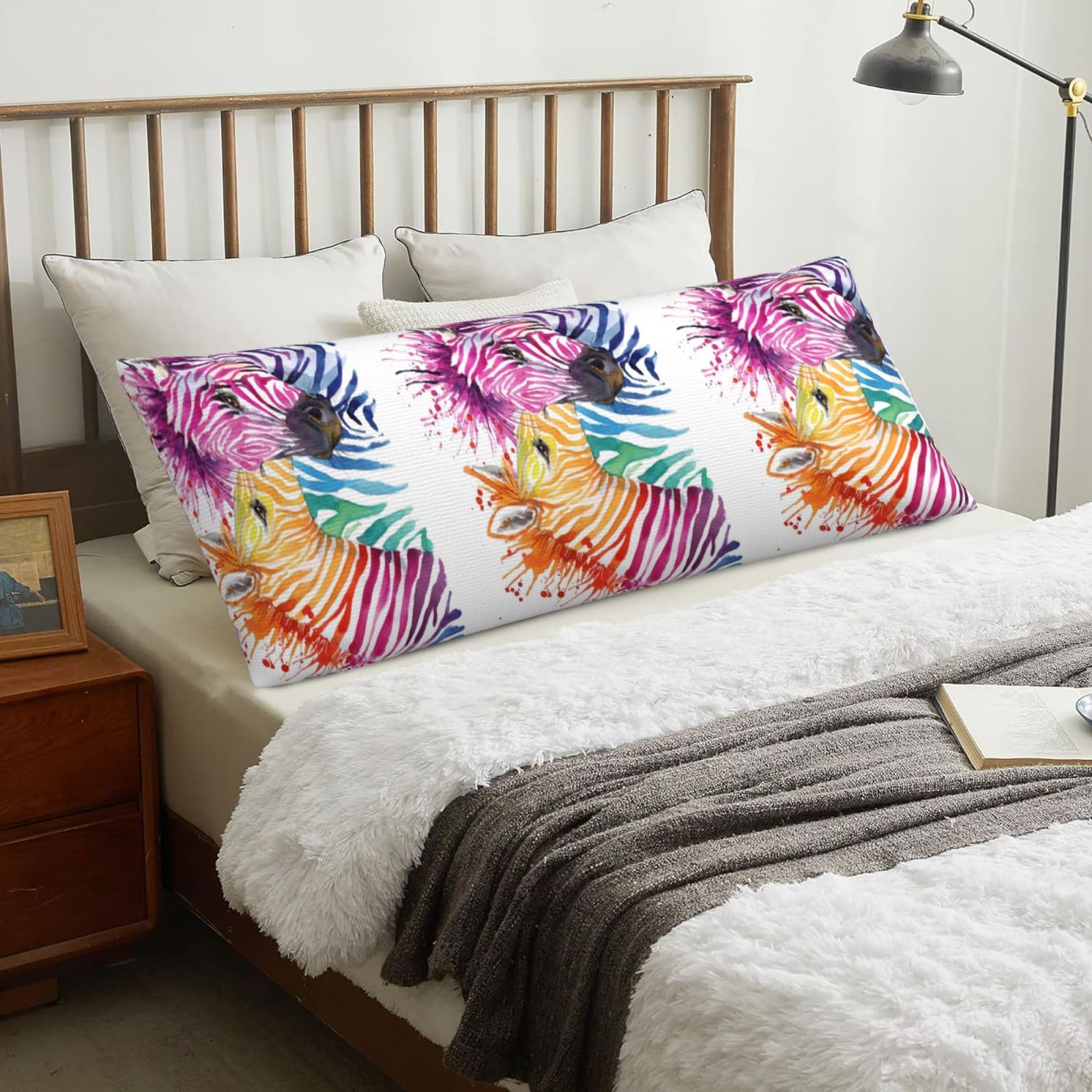 Rainbow Zebra, Body Pillow Cover with Zipper,Long Body Pillowcase 20 x 60 in