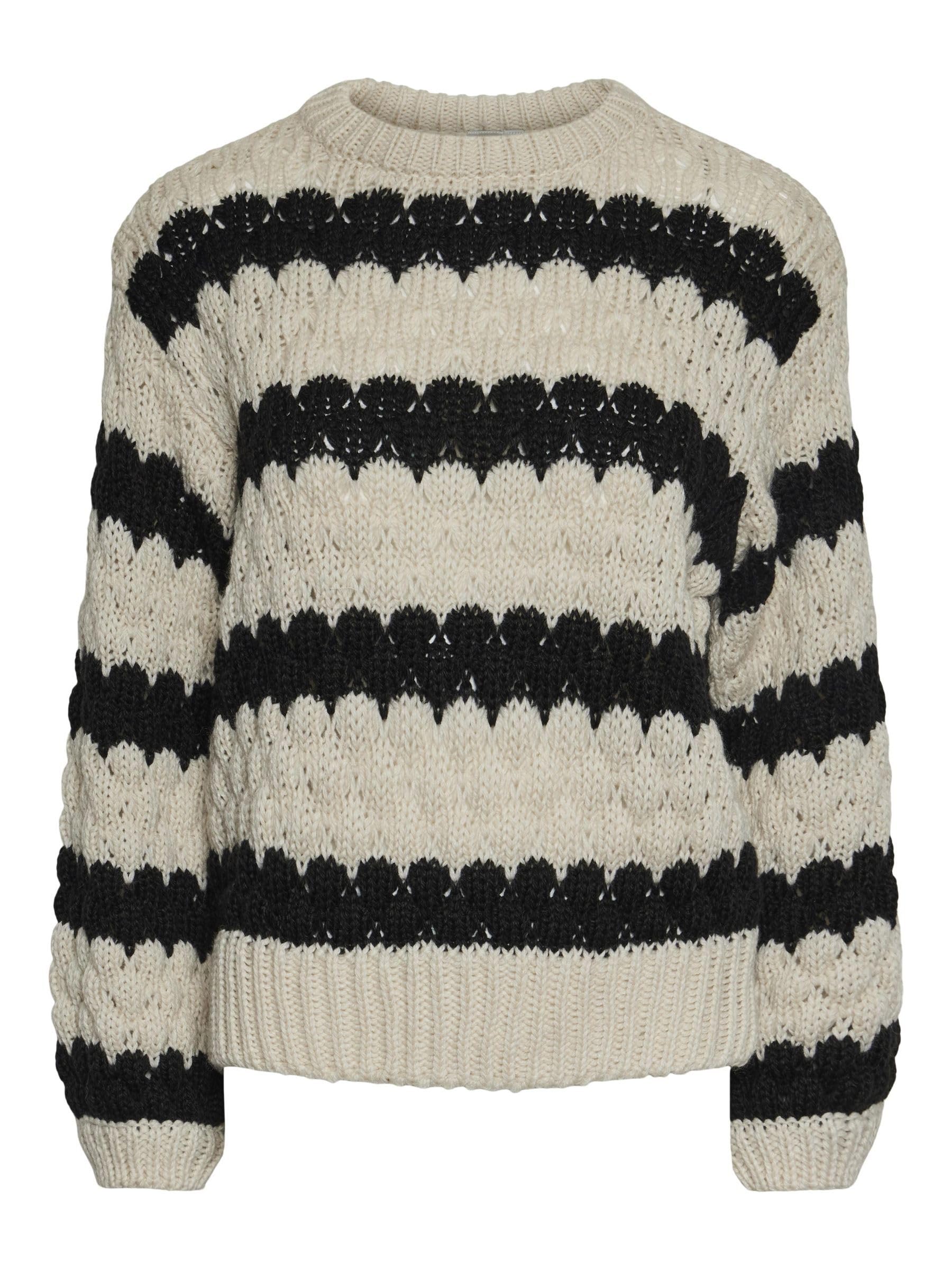 Y.A.S YASBUBBA LS Knit Pullover S. Noos, Birch/Stripes: Black, M