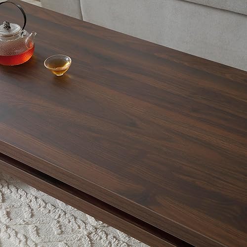 Miniatura 49 de SSLine Mesa de centro rectangular de madera antigua de 45.2 pulgadas para sala de estar, mesas auxiliares de almacenamiento de 2 niveles con patas