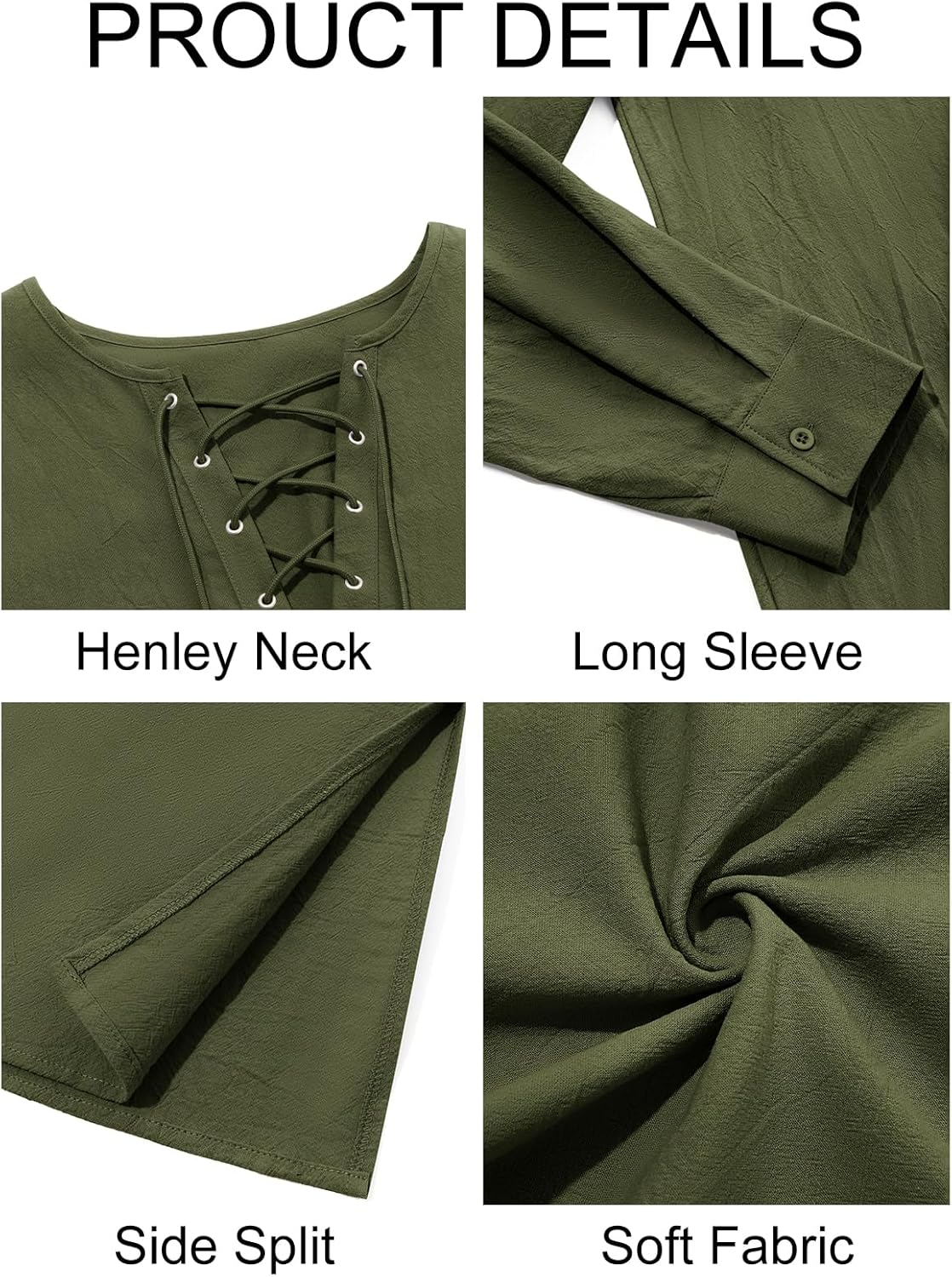 Runcati Mens Medieval Pirate Costume Tunic Renaissance Viking Lace Up Cotton Shirts Knight Warrior LARP Halloween Tops - Image 5