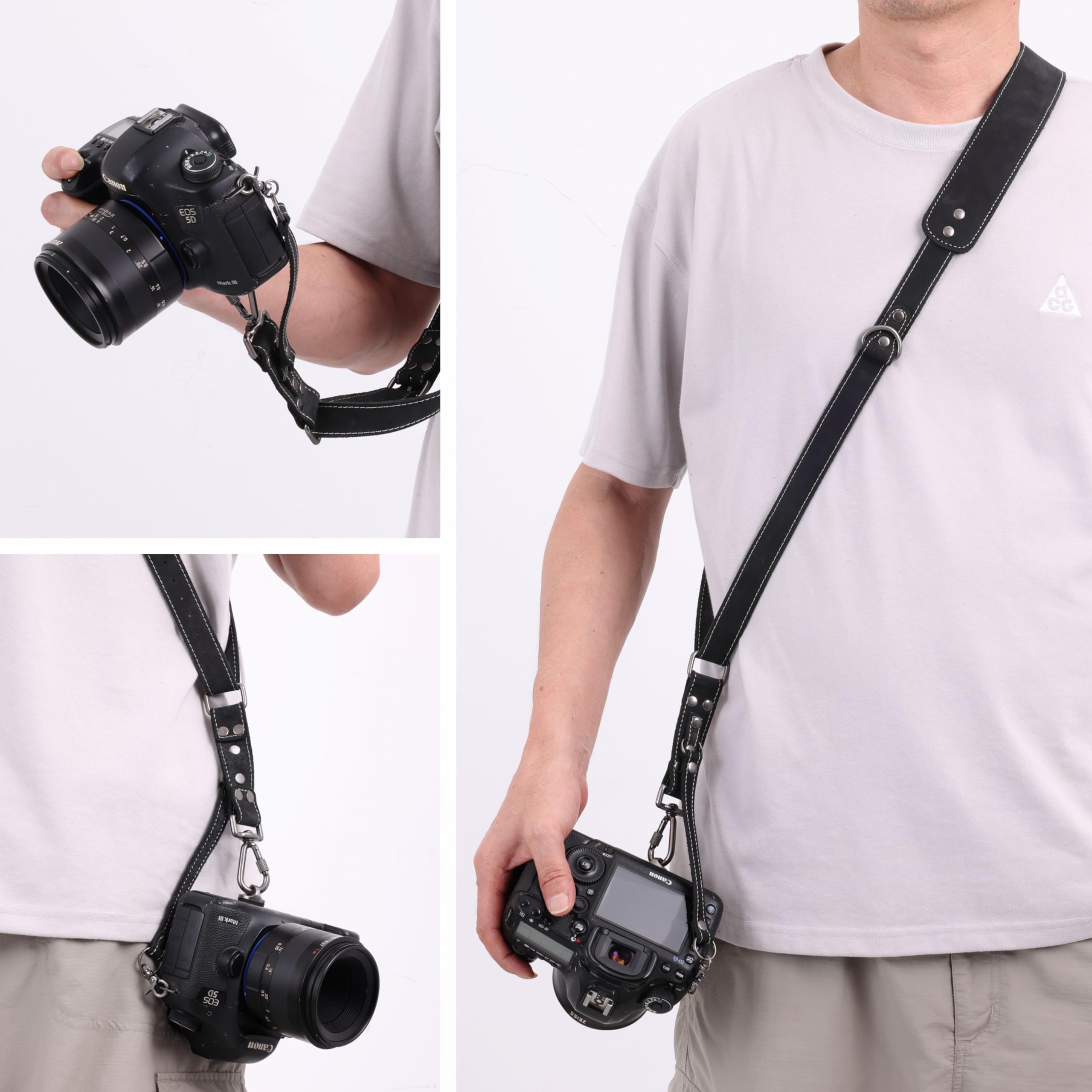 Padwa Lifestyle Schwarz Matt Einzel Kamera Gurt für Eine Kameras, Einzelner Kameragurt aus Vollnarbenleder, Multi-Einzel Kamera-Ausrüstung für DSLR/SLR-Gurt, Einzel-Kamera-Gurt für Fotografen