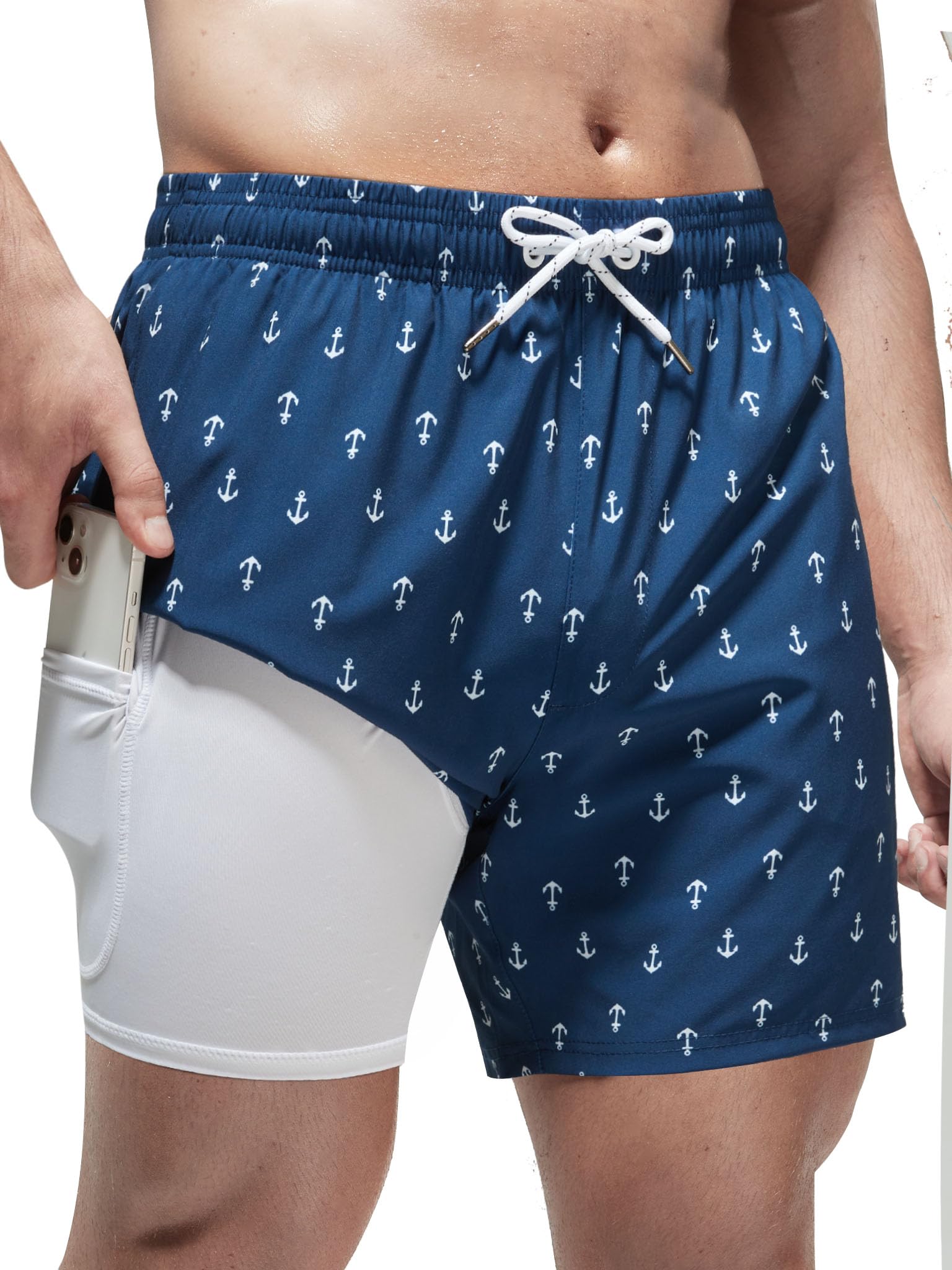 Arcweg Badehose für Herren Badeshorts mit Kompression Liner 2 in 1 Schnelltrocknend Strandhose Männer Elastisch Surf Shorts mit Reißverschlusstaschen