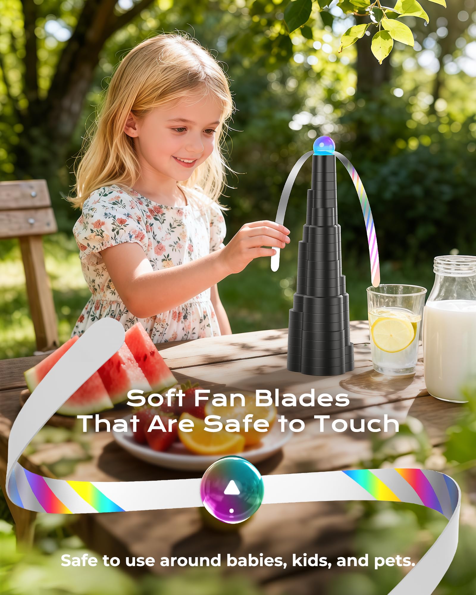 Ventiladores de mosca para mesas, ventiladores de alimentos recargables por USB, spinner de mesa con cuchillas holográficas suaves para picnic, restaurante, fiesta, hogar, barbacoa (paquete de 4)