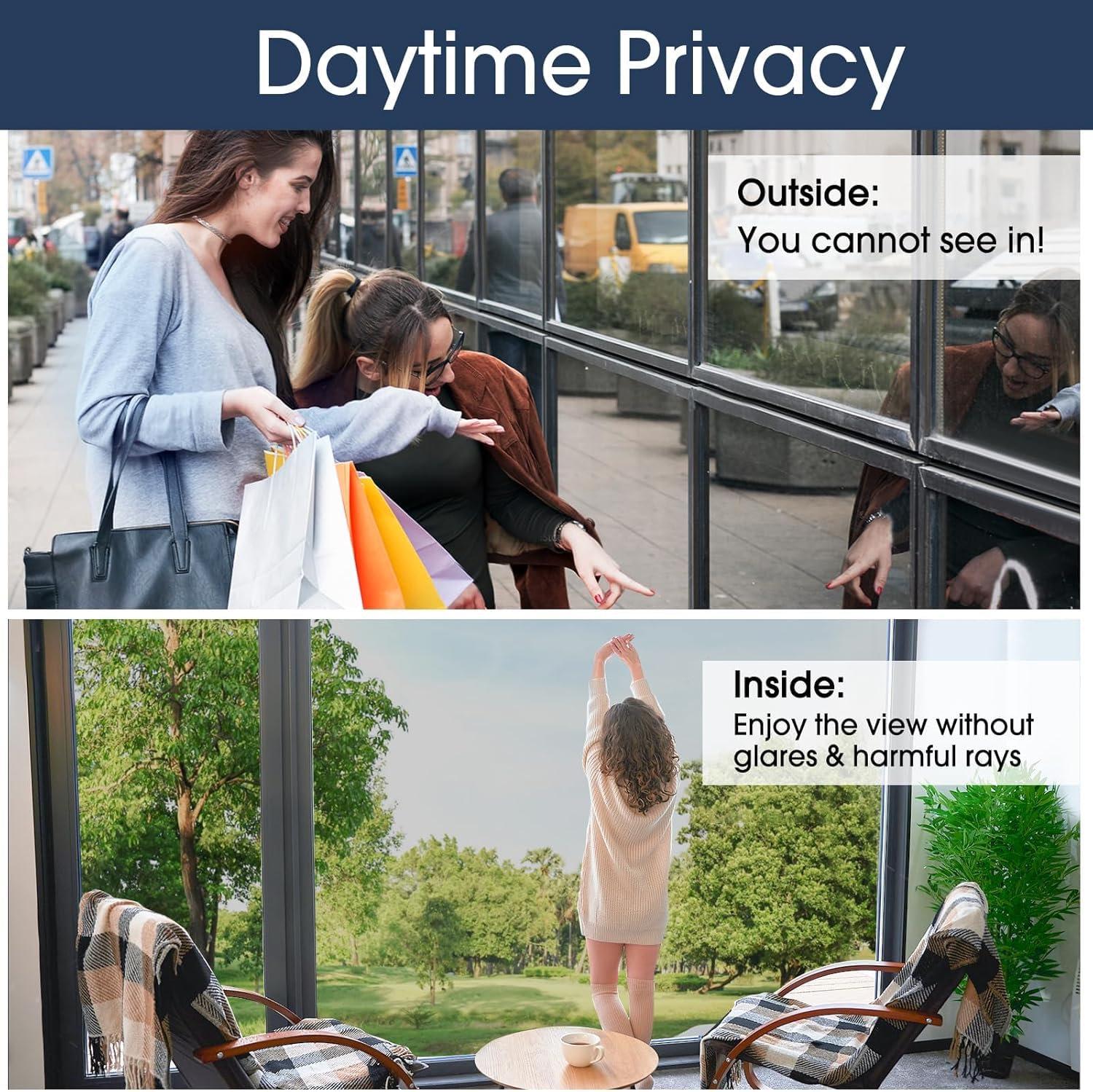 HOME13 Vinyl Sun Control Window Film for Home Privacy & Office Privacy Heat Insulation Anti-UV Office Home Glass Film (Silver Black Window Film, 20in x 100in) 2