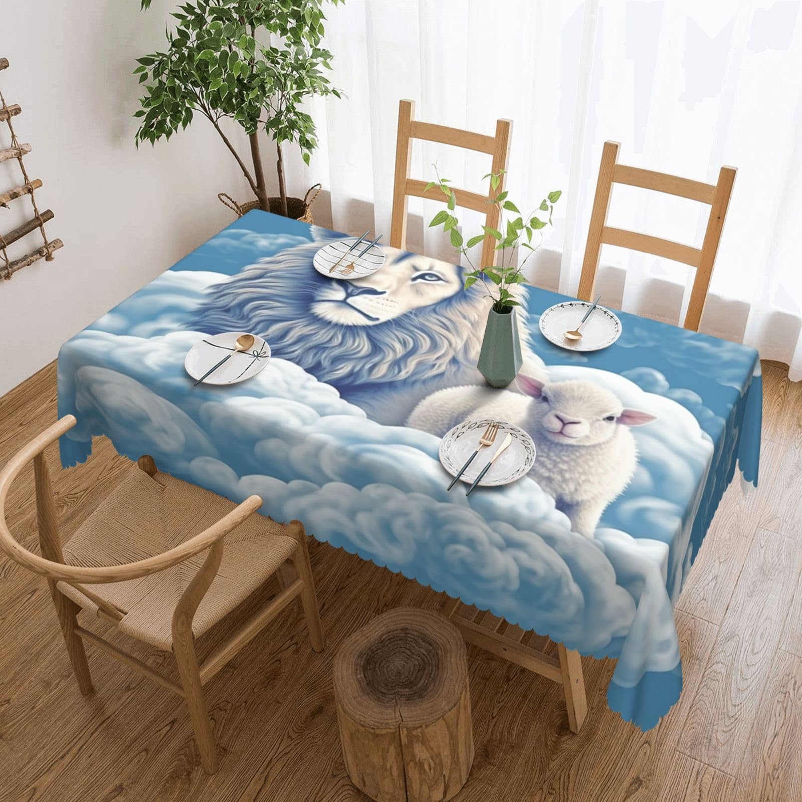 Fodpand Black Lamb With A Lion On The Clouds Tablecloths For Rectangle Tables 72 X 54 Inches - Reusable And Washable Table Clothes Decorative Table Cover For Dining Tables, Buffet Parties, Wrinkle Resistant