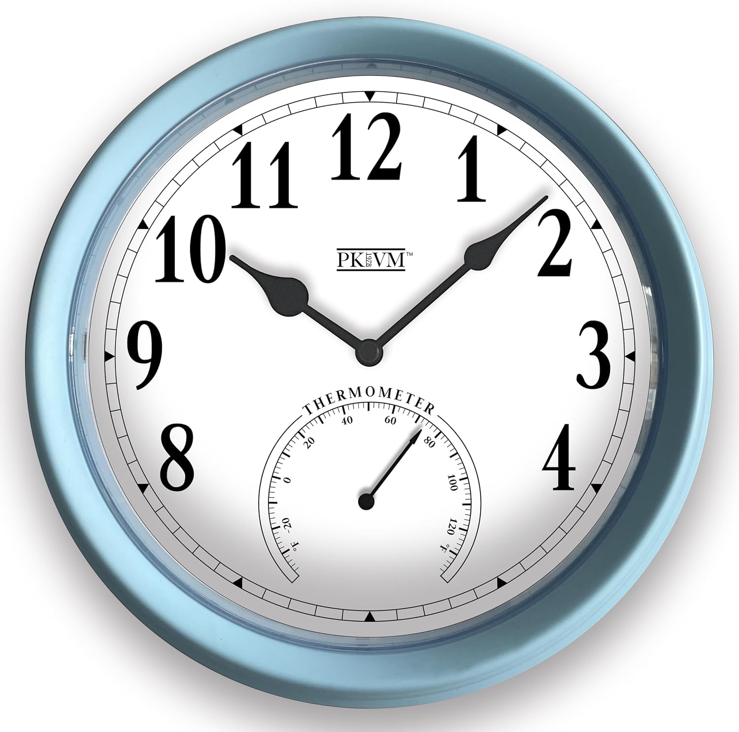 (New) 9.9 inch Pololio Indoor Wall Clock with Thermometer. Sweep Movement (Pastel Blue)