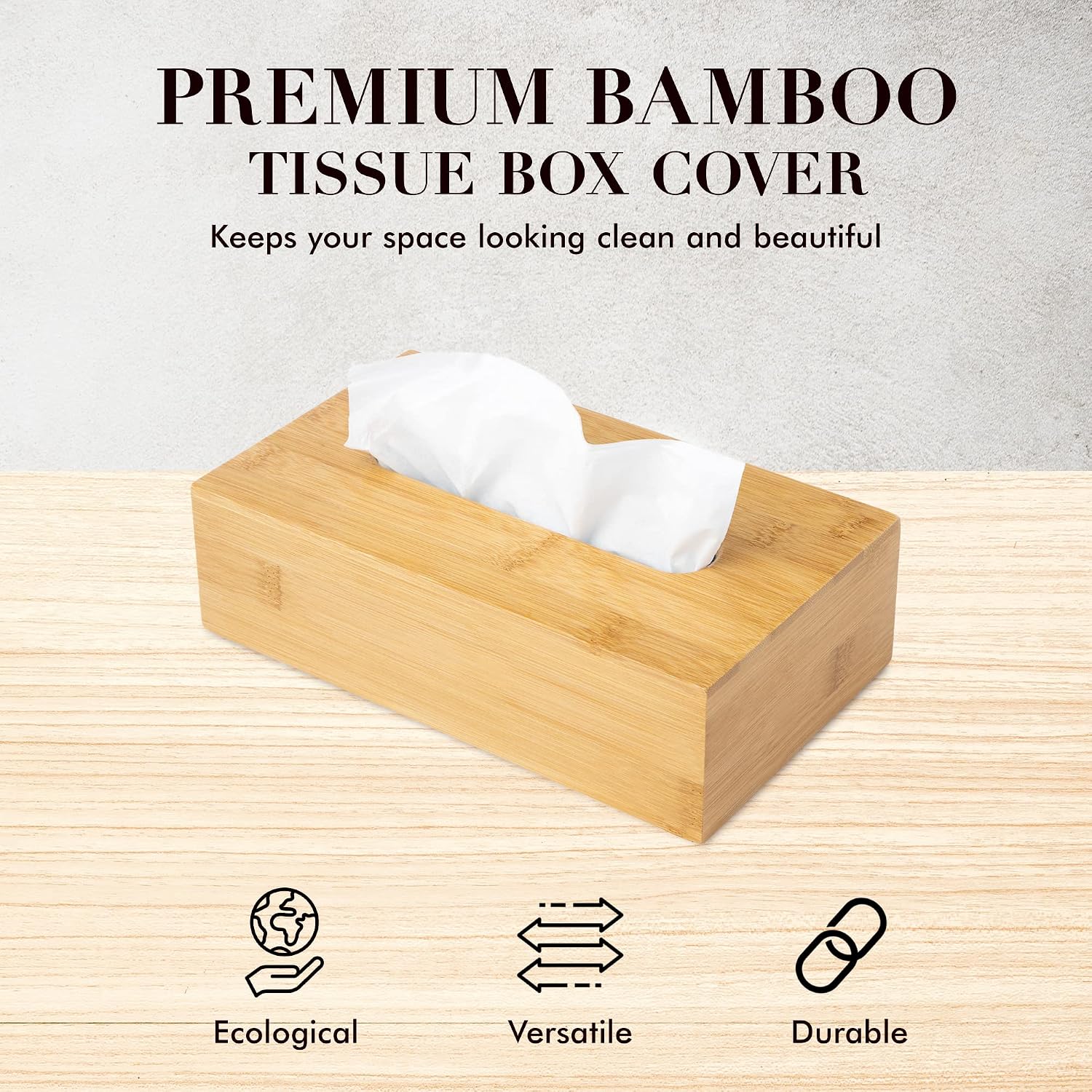 JUSK Design Tissue Box Holder - Modern, Minimalist, and Durable Wooden Tissue Box with Sliding Bottom, Easy-Refill- Premium-Quality Bamboo Tissue Box Cover, Fits 120-Count Box, Short Rectangular image 2