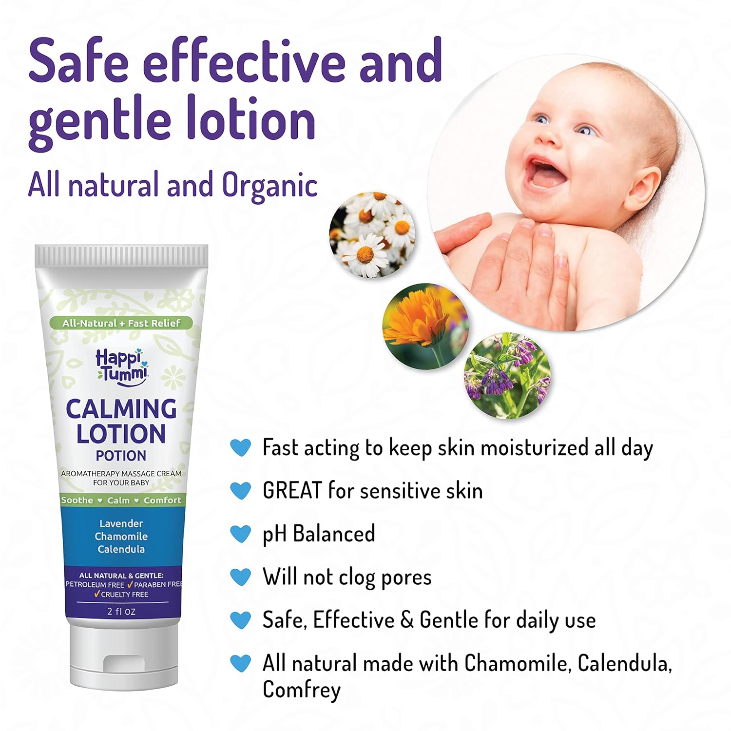 Happi Tummi Natural Organic Diaper Rash and Calming Baby Massage Lotion Potion Bundle : Baby