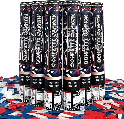 Confetti Sky Paquete de 6 cañones de confeti de 12 pulgadas, patrióticos biodegradables para celebraciones del 4 de julio, día de la independencia,