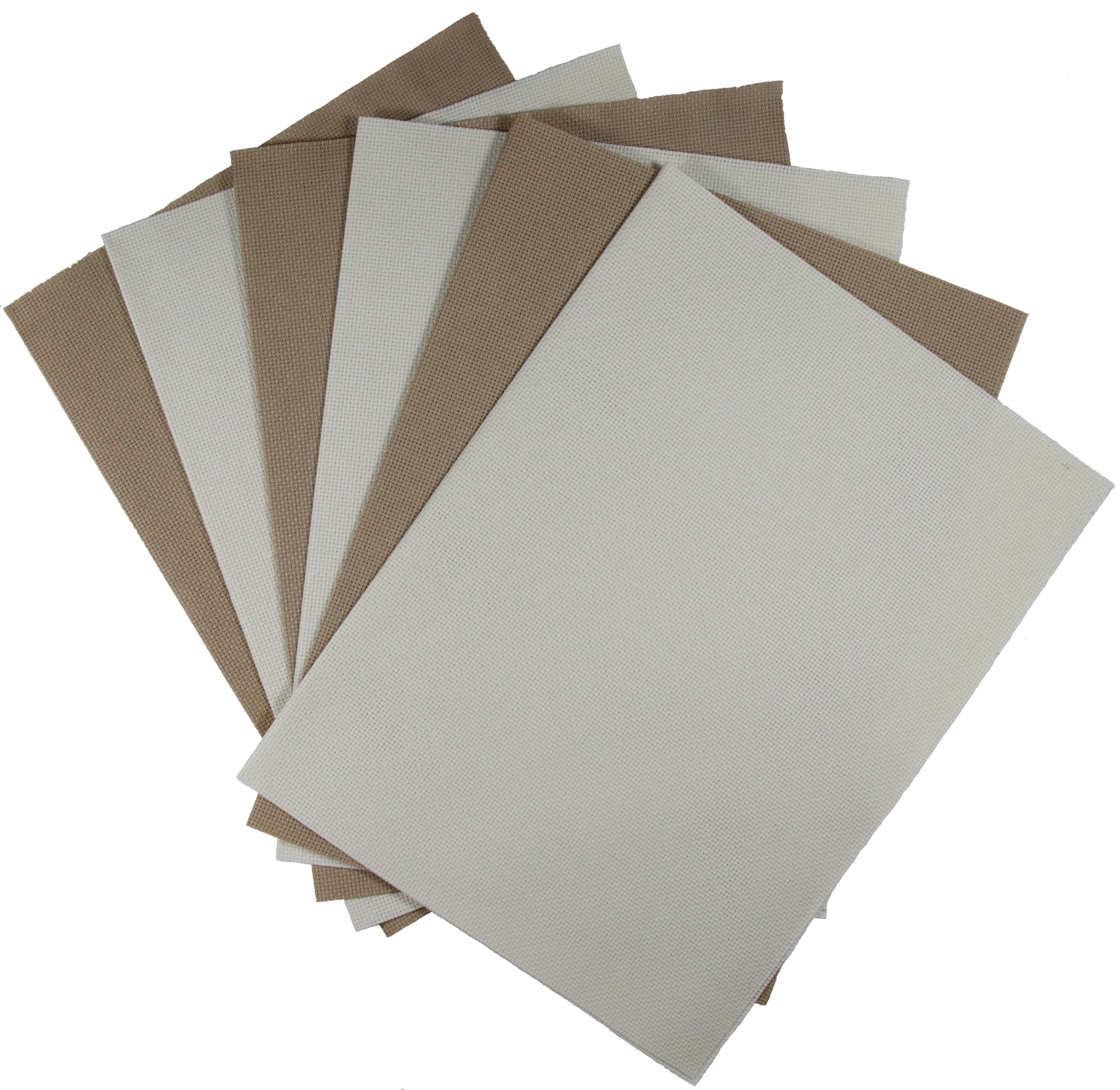 KCS 4/6 pc of 12" x 18" 30cmx45cm 16CT Counted Cotton Aida Cloth Cross Stitch Fabric (Cream+Khaki, 6 pc)