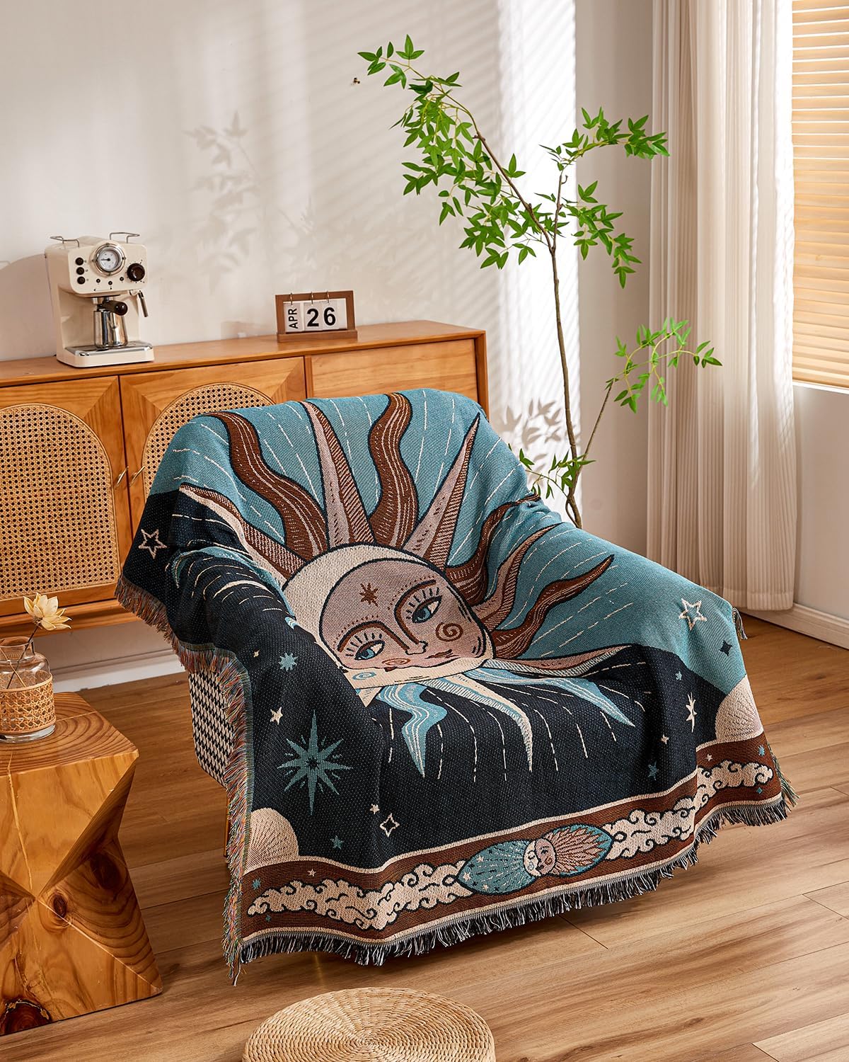 Erke Chair Recliner Cover Boho Throw Blanket Hippie Room Decor Wall Hanging Tapestry Outdoor Picnic Camping Rug Mattress Beach Towel Sofa Furniture Slipcover Bohemian 50”x70” The Sun and Moon Stars