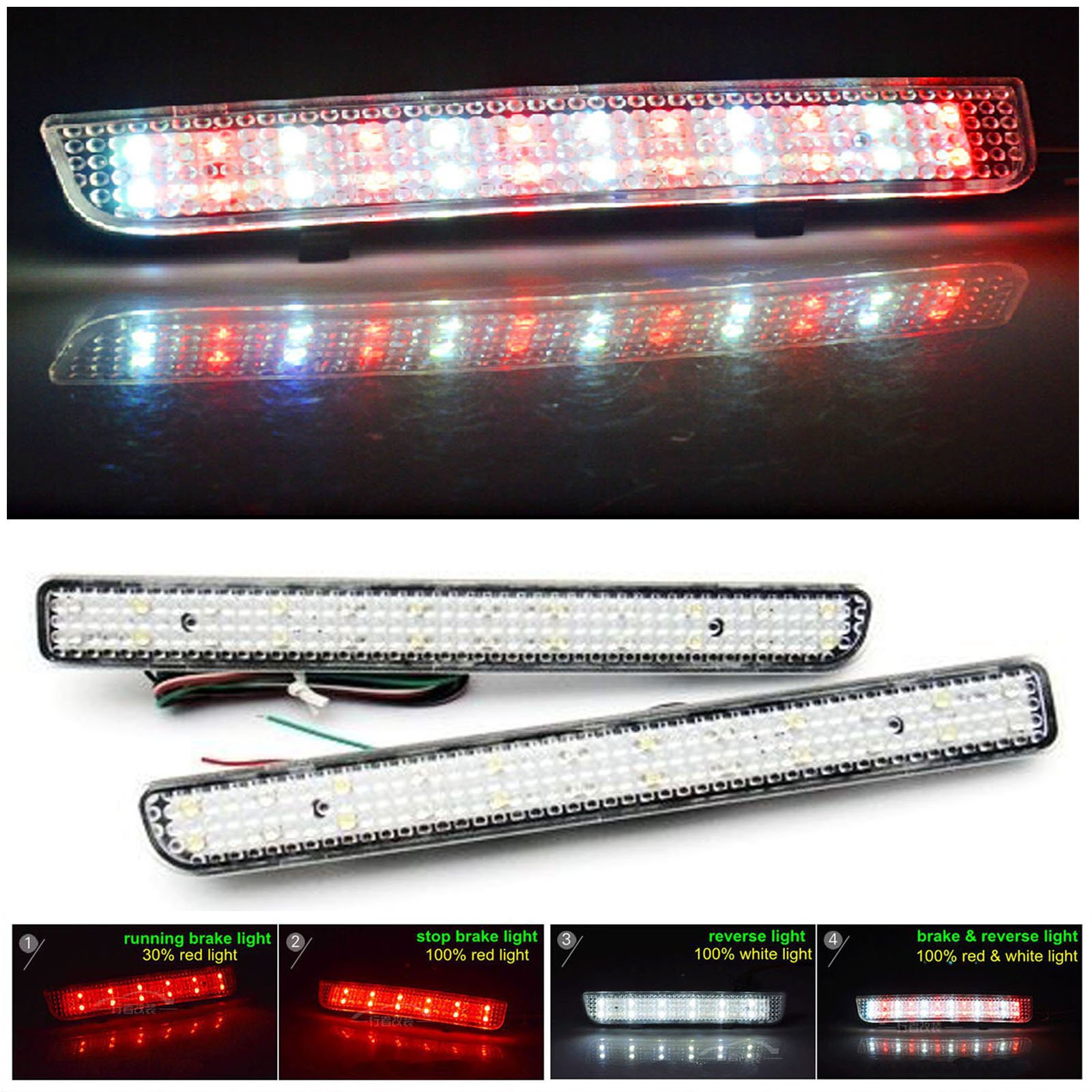 BSLighting2pc LED Rear Bumper Reflector Light, Reverse Brake Stop Light Compatible With Rover Range Sport Discovery 3 4, Clear Lens, Pack of 2