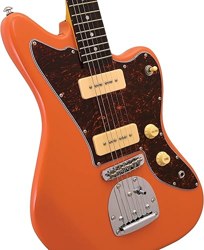 Miniatura 8 de CNZ Audio JM - Guitarra eléctrica verde esmeralda con golpeador de tortuga de 3 capas, cuello de arce, pastillas dobles P-90, tono puro