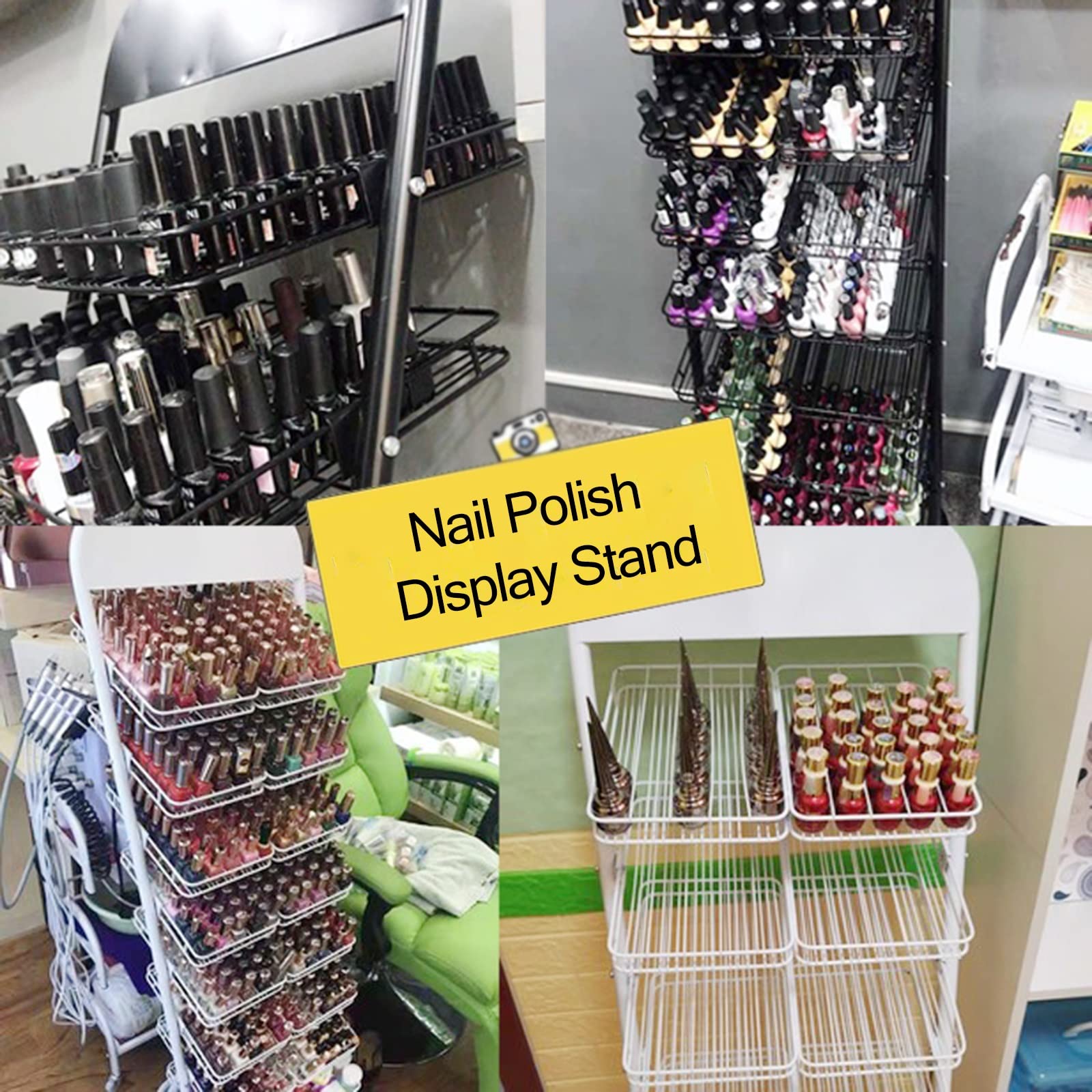 Duża półka ekspozycyjna na lakier do paznokci z kółkami – stojący organizer podłogowy do supermarketów i sklepów detalicznych mieści 420–560 butelek, czarny stojak kosmetyczny do użytku w salonie
