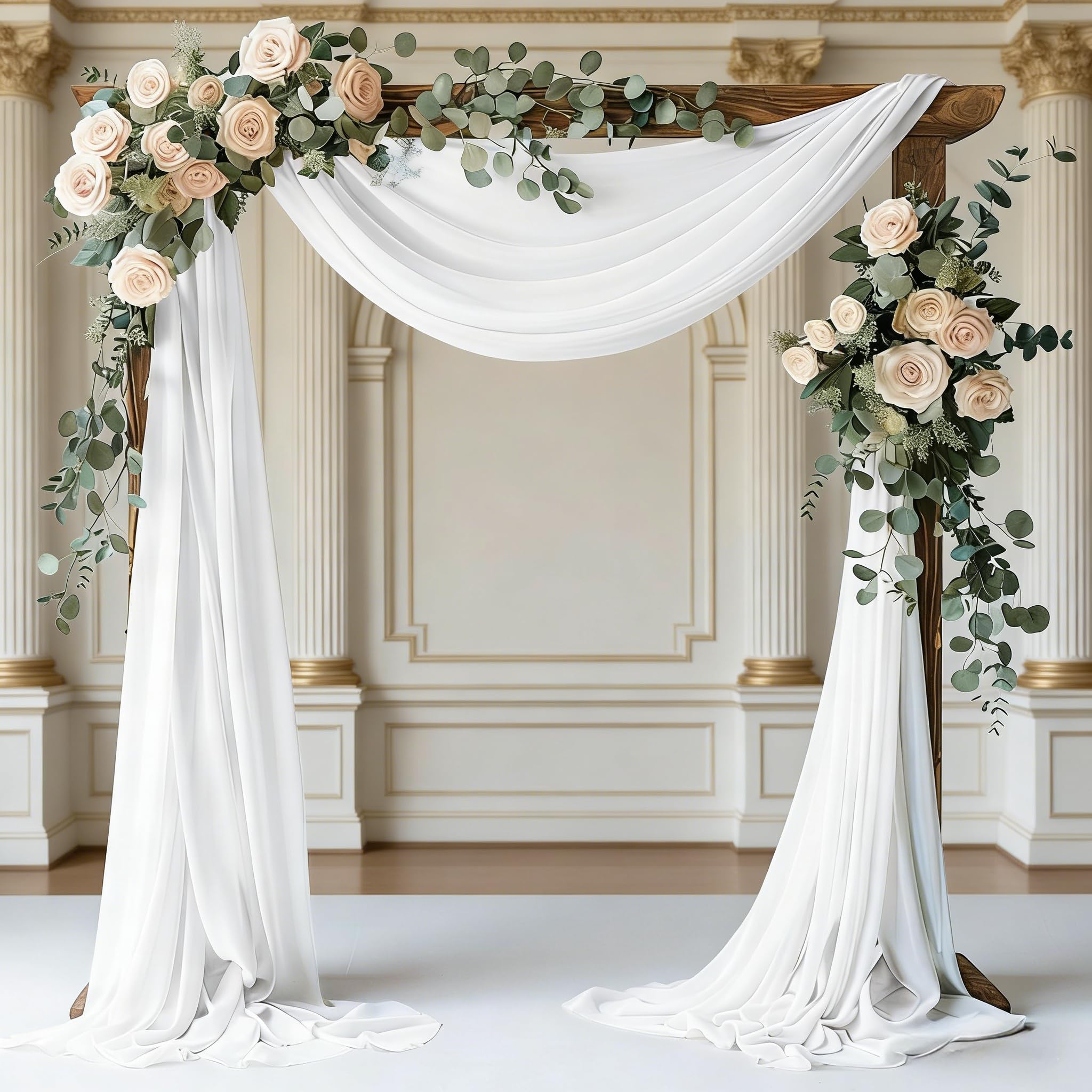 Wedding Arch Draping Fabric, 30"x 19.69Ft Chiffon Fabric Curtains Draping Fabric Drapery Wedding Arch Backdrop Drapes Curtains for Wedding Archway Ceremony Ceiling Arbor Decorations (White)
