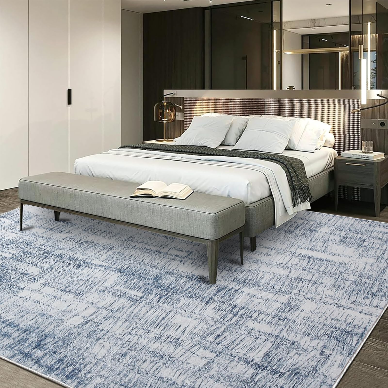 Tinyboy-hbq Tappeto Salotto Moderno Lavabile Tappeto Camera da Letto Tappeto Pelo Corto Antiscivolo Morbido Tappeti Moderni Soggiorno Grandi (Astratto Azzurro/Multi, 270 x 360 cm)