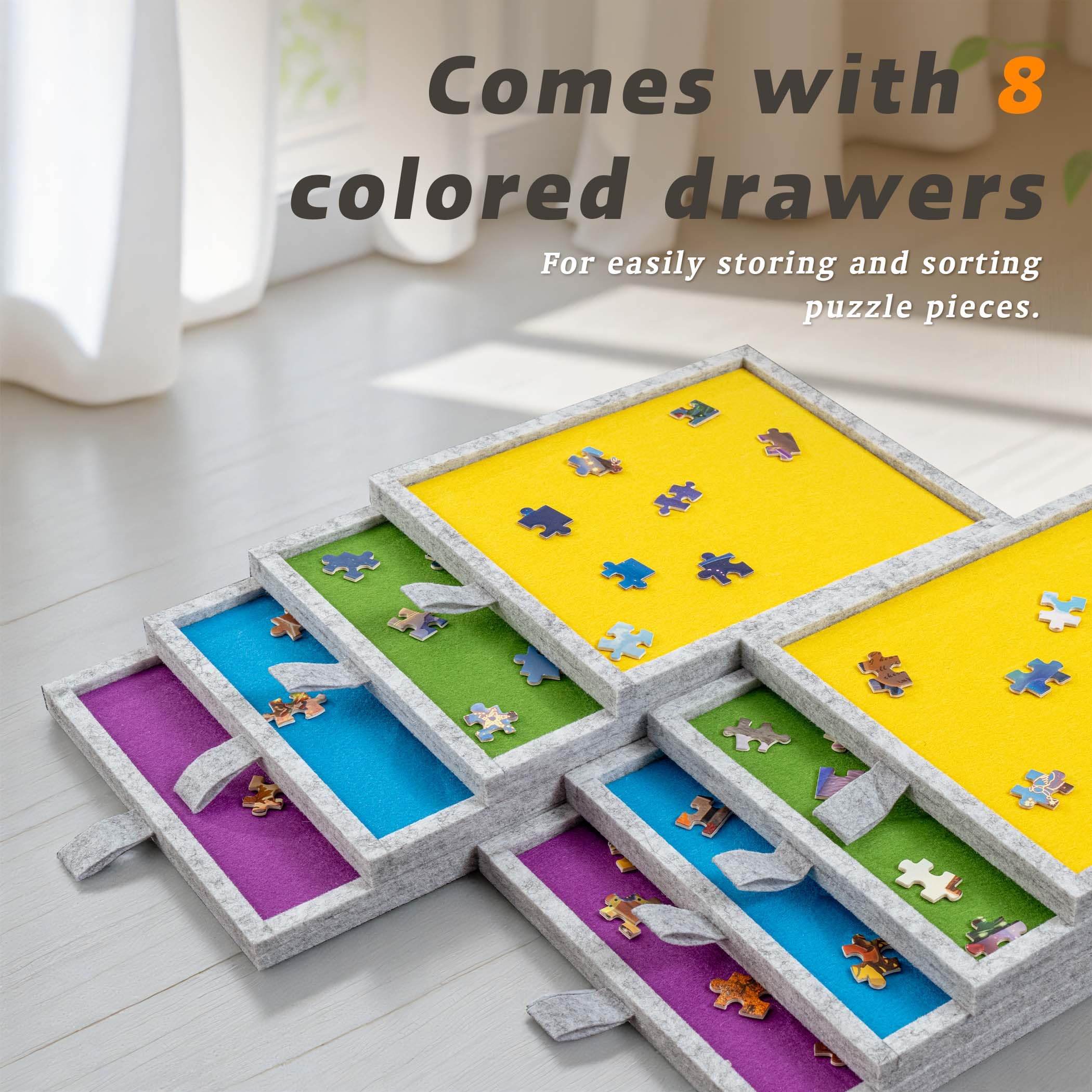 Tektalk Jigsaw - Lot de 2000 Puzzles Pliables en Feutre - avec réglage de la Hauteur - pour Adultes - avec 2 couvertures et 8 Plateaux de tri - Facile avec Jambes - avec 4 Roues à roulettes - Gris