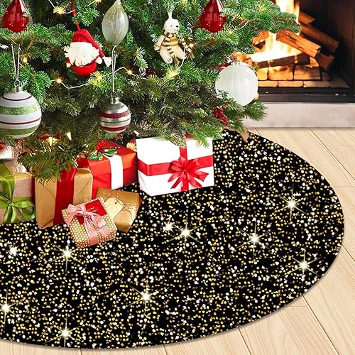 WUPIOS Falda dorada para árbol de Navidad, falda de árbol de Navidad negra de 36 pulgadas, falda de terciopelo para árbol de Navidad, cubierta de