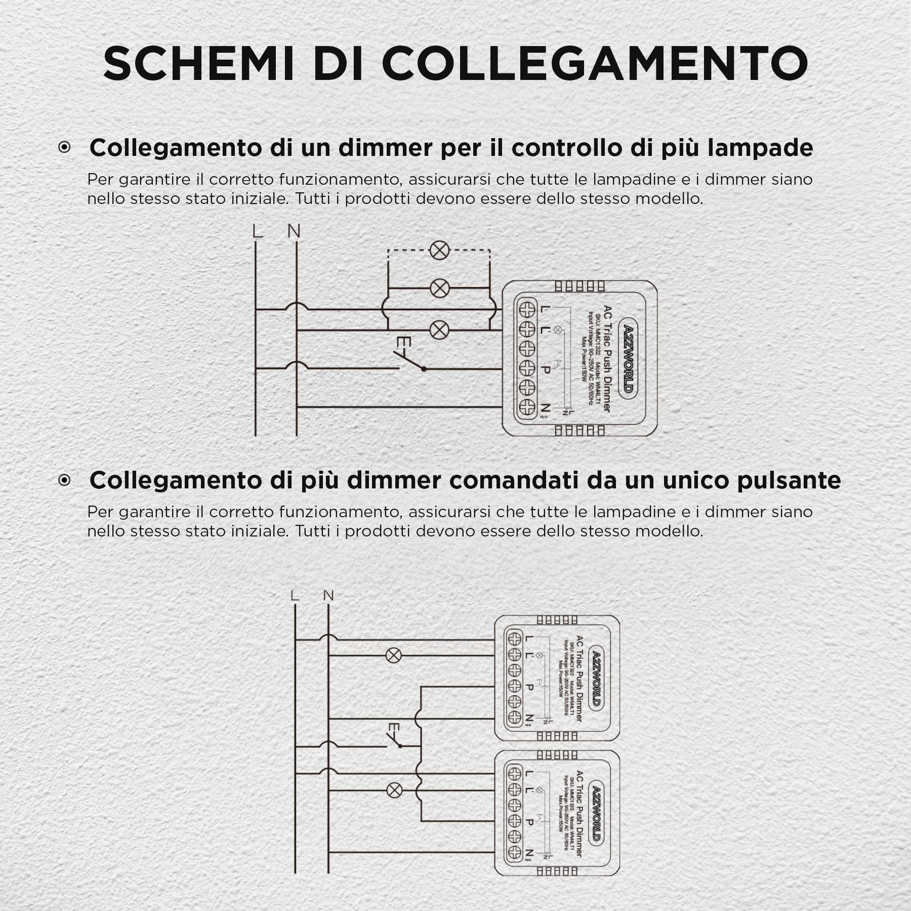 4 sztuki ściemniacza Push AC Triac, cięcie fazowe 220 V z przyciskiem, regulowany 10-100%, synchronizacja, pamięć, podtynkowy i szynę DIN, do ściemniania LED maks. 150 W, 40 x 40 x 18 mm, wycinanie